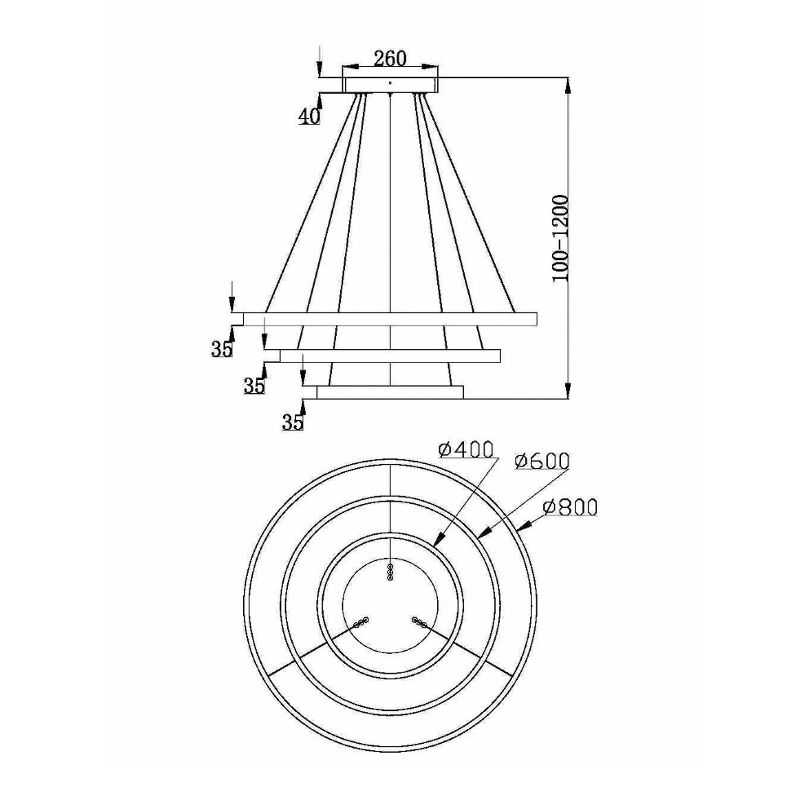 Maytoni Lámpara colgante LED Rim, 3 luces, color latón, 3000K