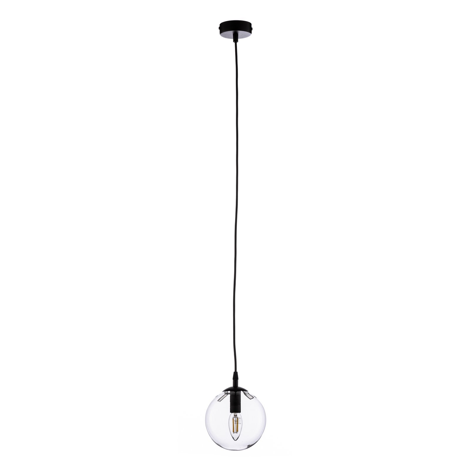 Glassy pendant light, black, clear, glass, Ø 14 cm, E14