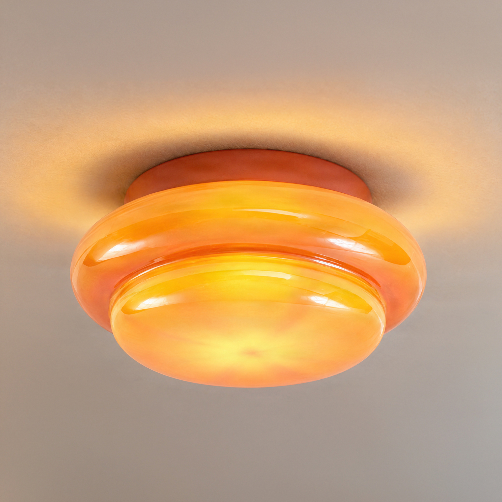 Plafonnier Leilani, orange, E27, Ø 35 cm, verre - Lucande Plafonnier Leilani, orange, E27, Ø 35 cm, verre - Lucande