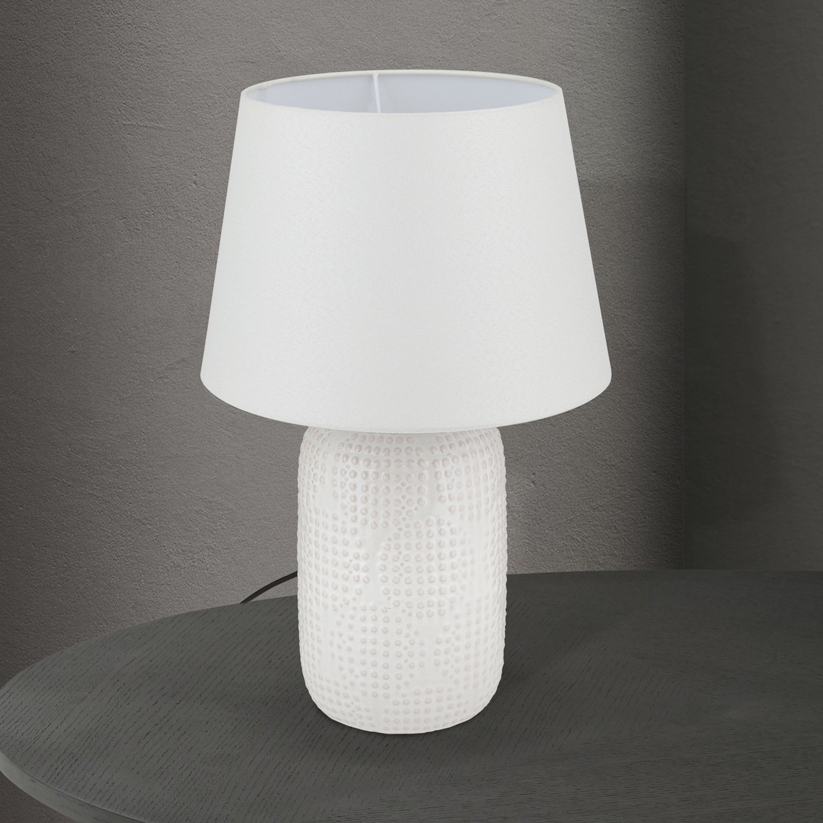 Stolná lampa Coral, biela, výška 51 cm, keramika/látka