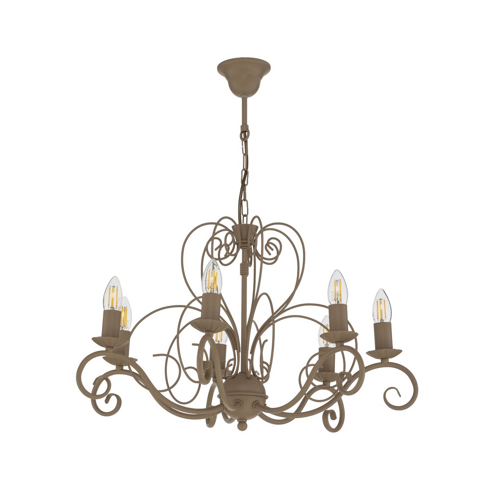 Kronleuchter Mauro, beige, 7-flammig, Ø 62 cm, Metall, E14