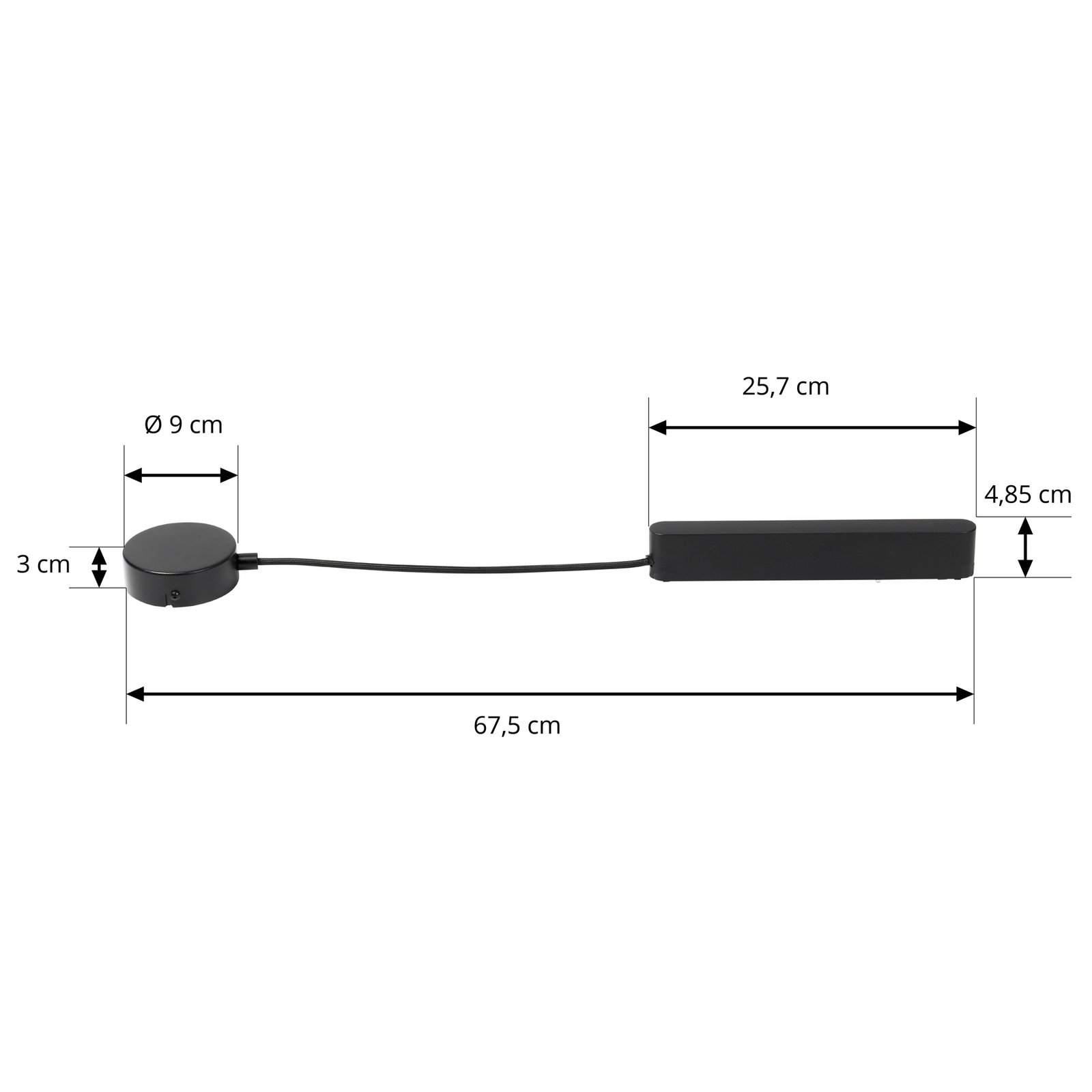 Lindby LED ovládač Lumaro, čierny, dĺžka 67,5 cm, 100 W