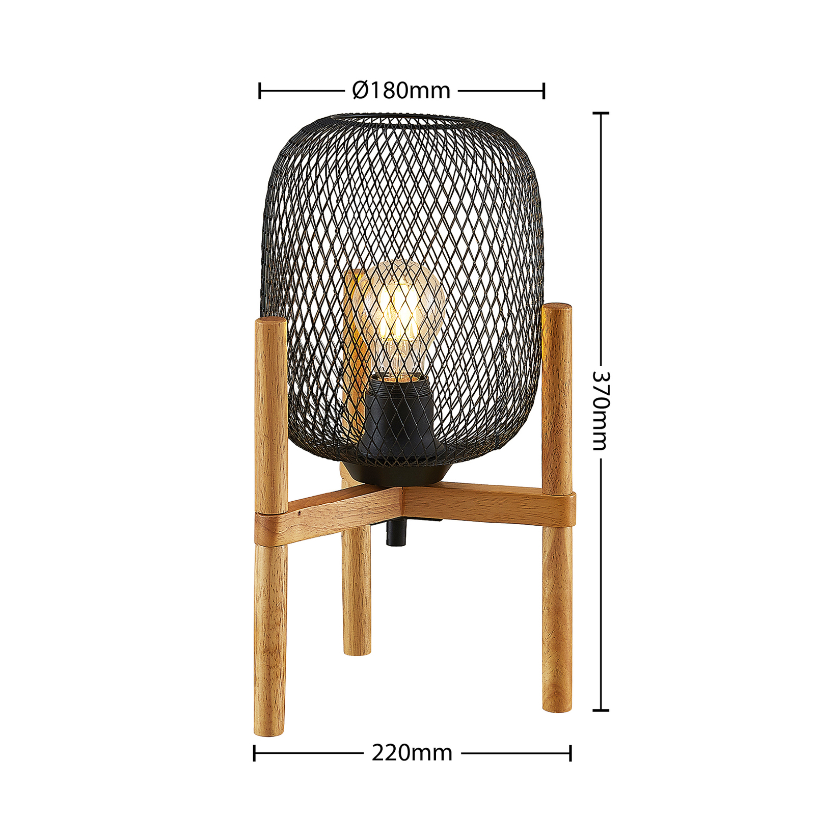Lindby Djuna kooi-tafellamp met houten frame