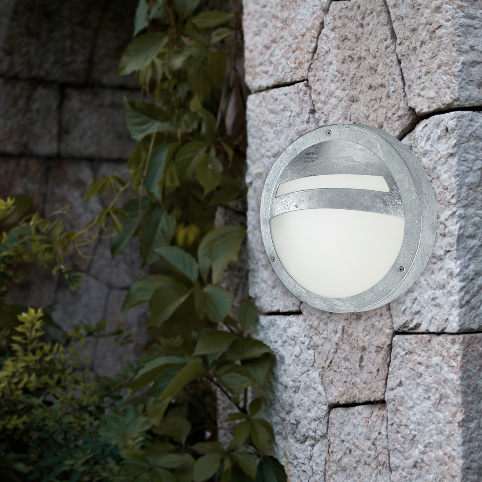 slap af køber Møde Rund SEVILLA udendørs væglampe i galvaniseret stål | Lampegiganten.dk