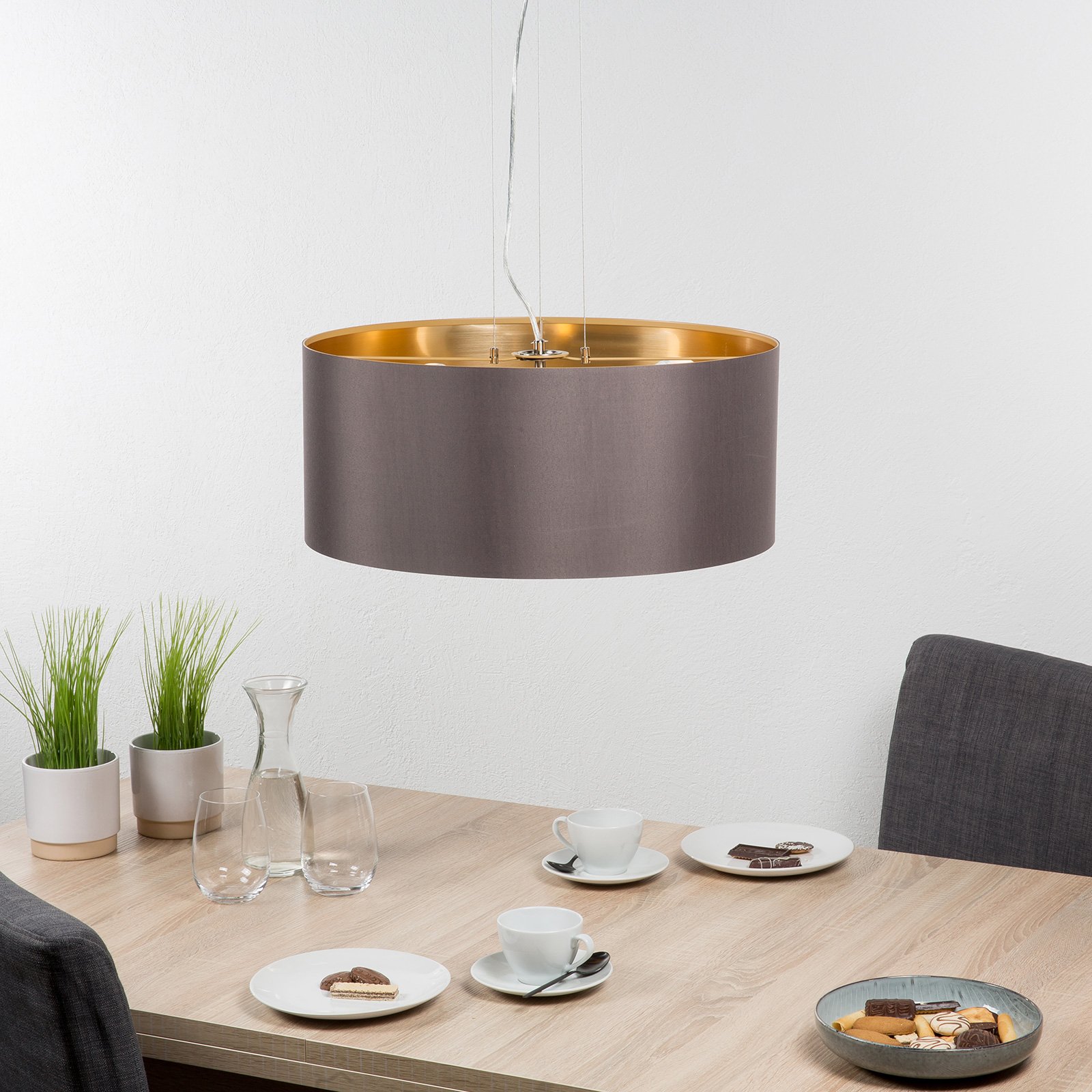 Tekstylna lampa wisząca Maserlo, cappuccino, 53 cm