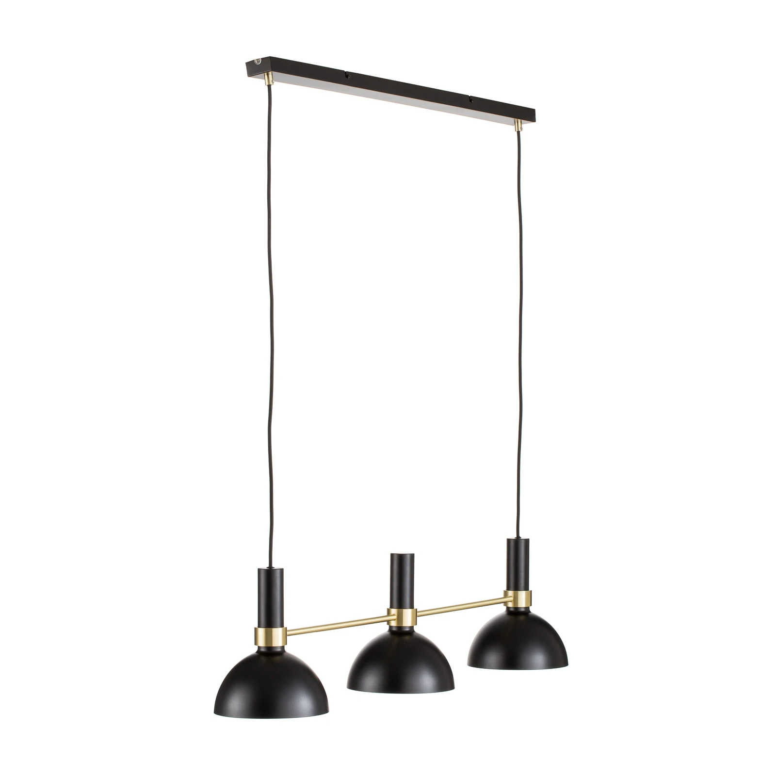 Lampada a sospensione Larry nero-ottone, 3 luci