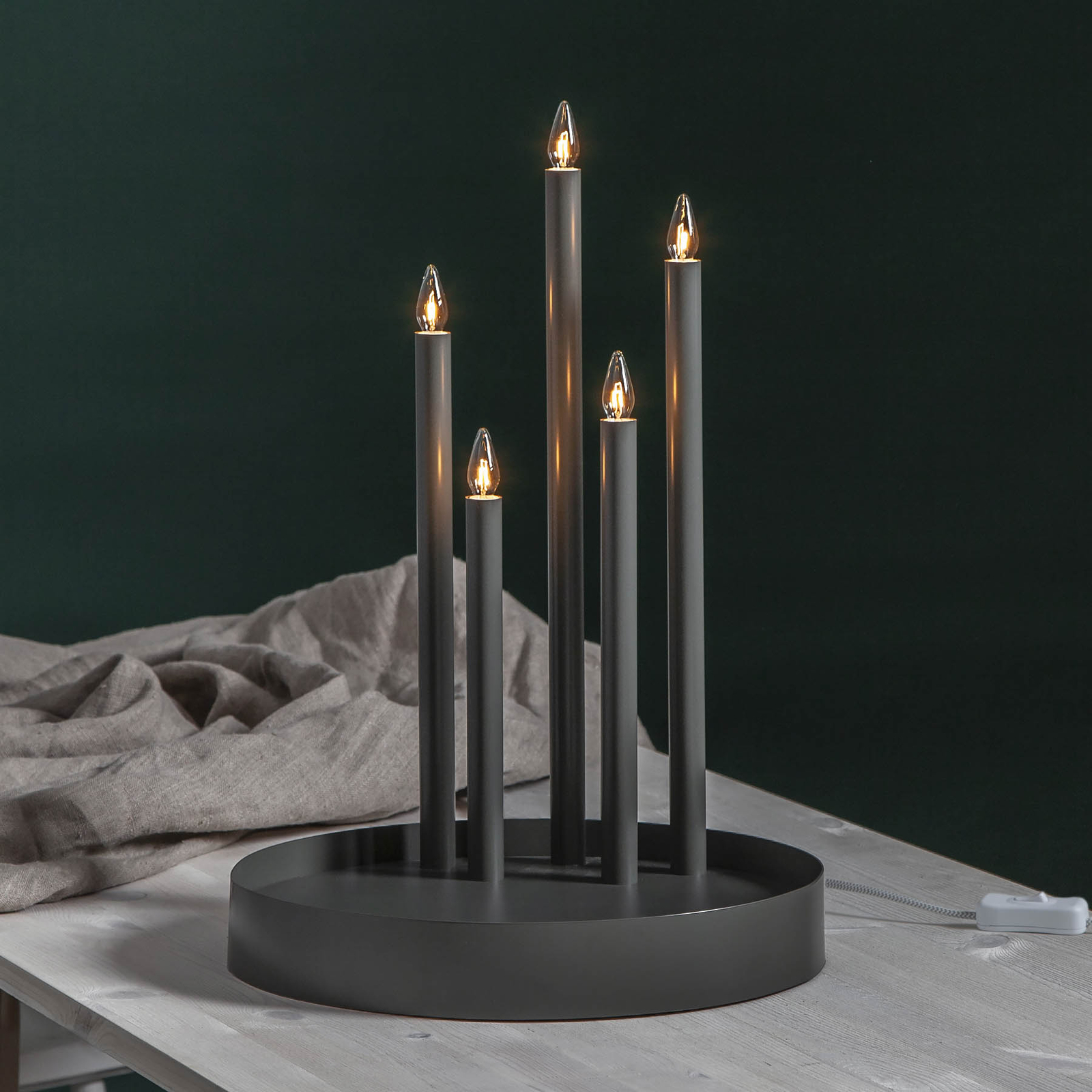 Deco candelabra, five-bulb, misty grey