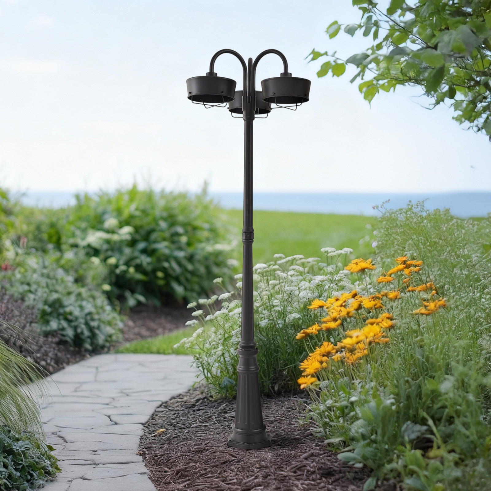 Lumină exterioară LED PRIOS Thorus 204 cm negru 3 becuri IP44 - Modern - Aluminiu