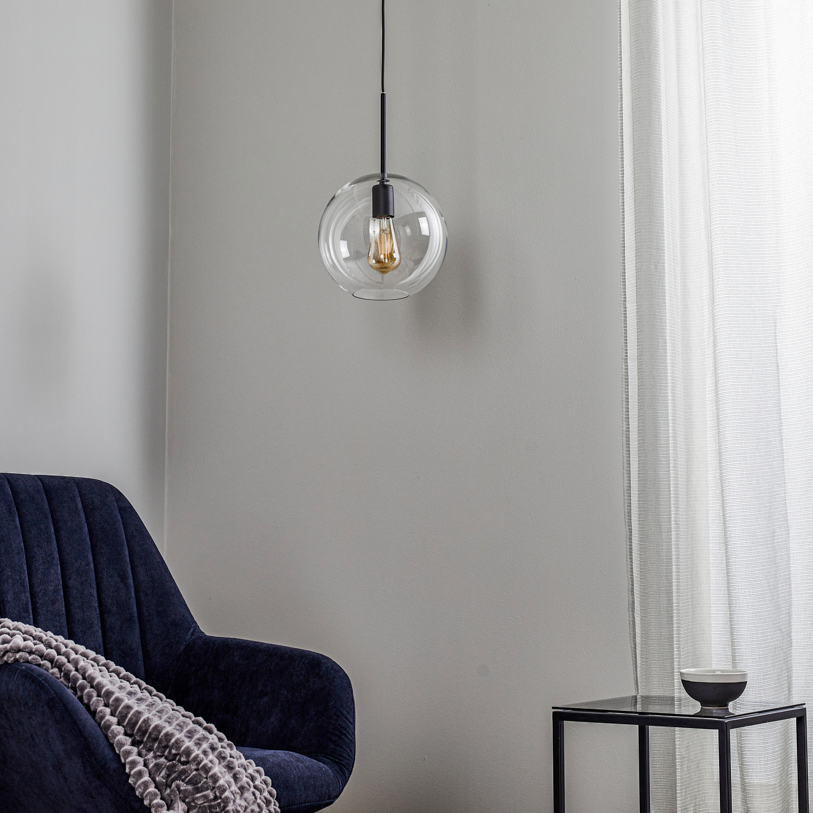 Sphere L pendant light with glass shade
