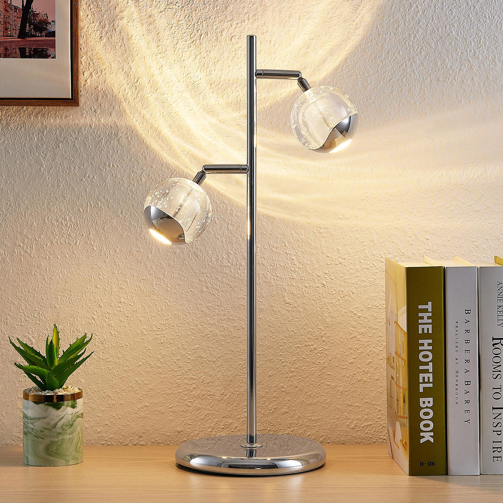 Lucande Kilio LED table lamp, dimmable, in chrome