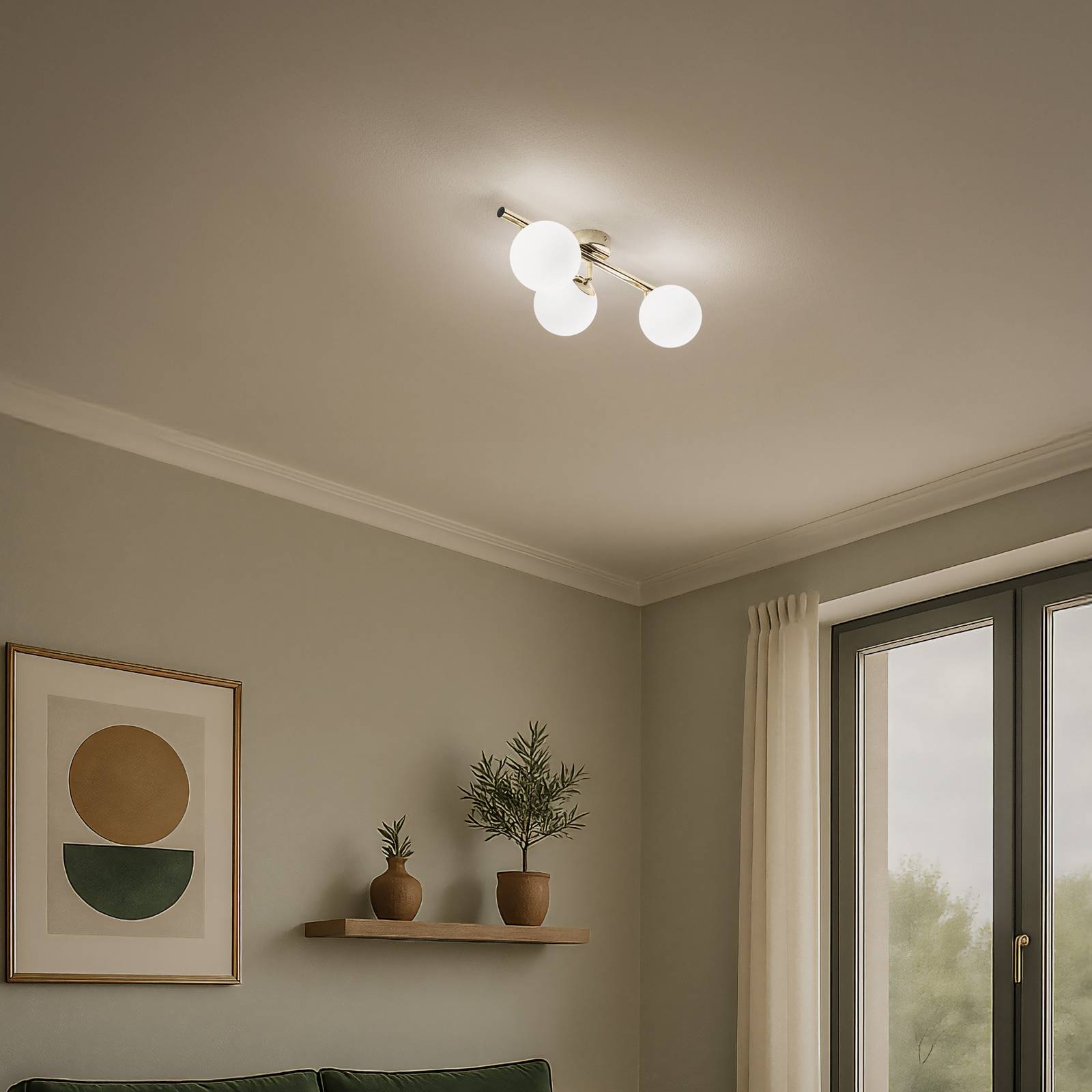 Deckenleuchte Drum, goldfarben, 3-flammig, Glas, Länge 46 cm günstig online kaufen