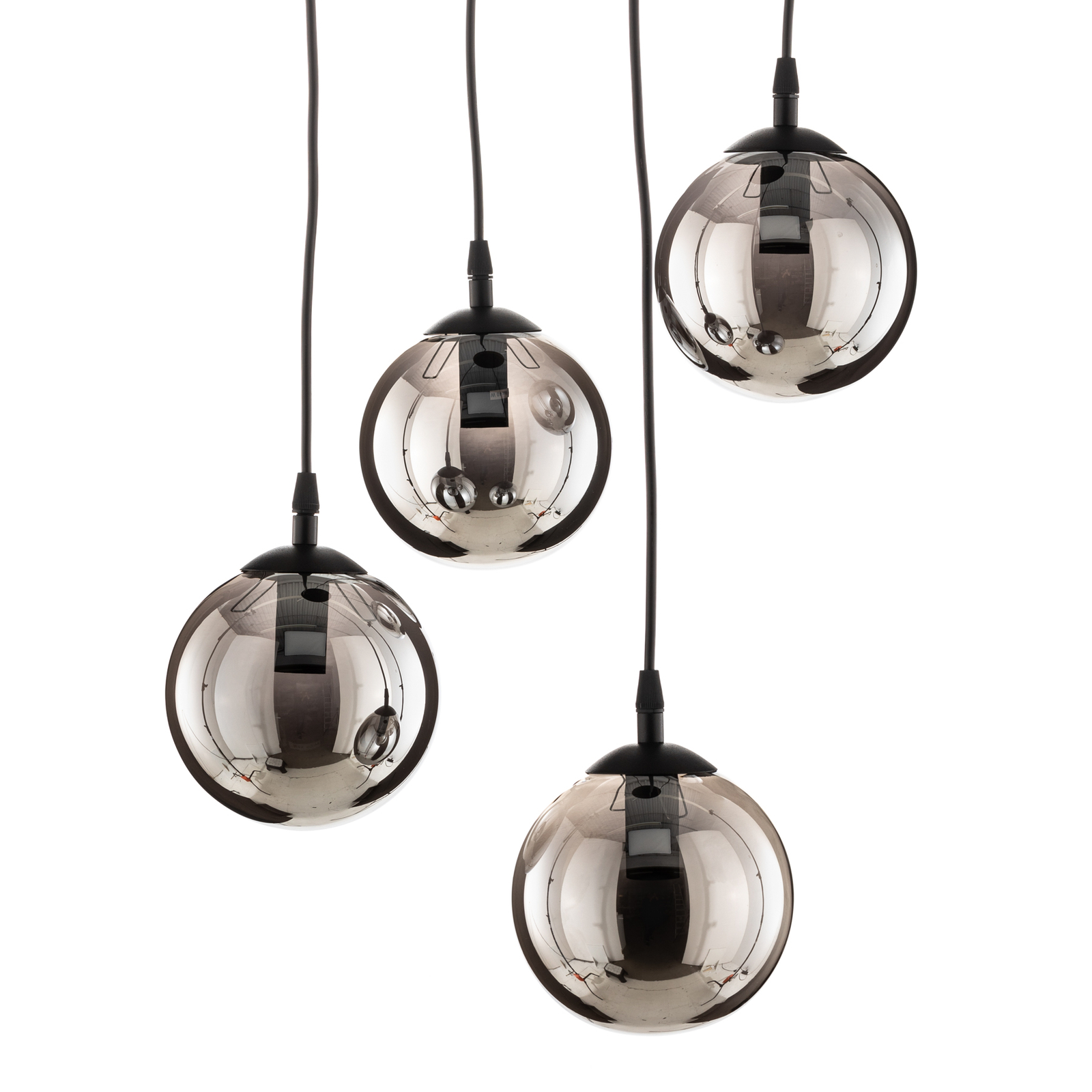 Hanglamp Glassy 4-lamps rond, glas grafiet