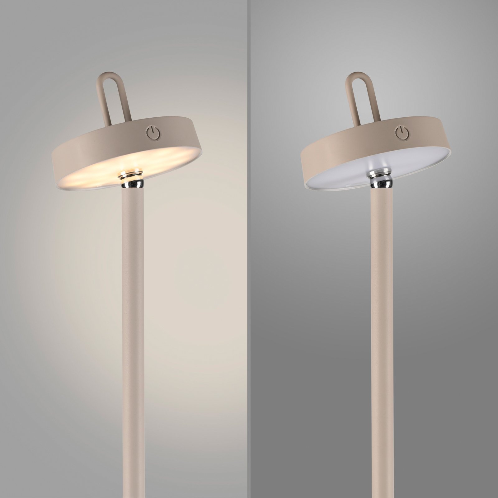 JUST LIGHT. Amag rechargeable LED floor lamp, grey-beige iron IP44