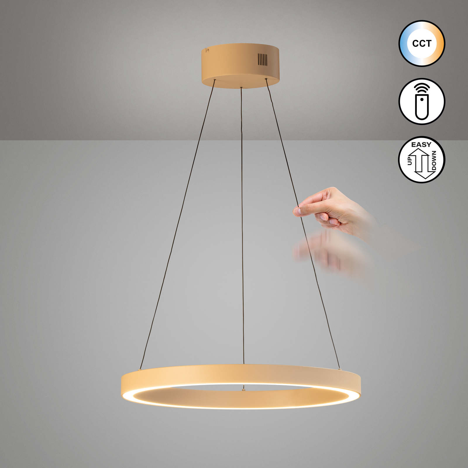 Żyrandol LED Silvio, Ø 60 cm, kolor piaskowy, metal, CCT