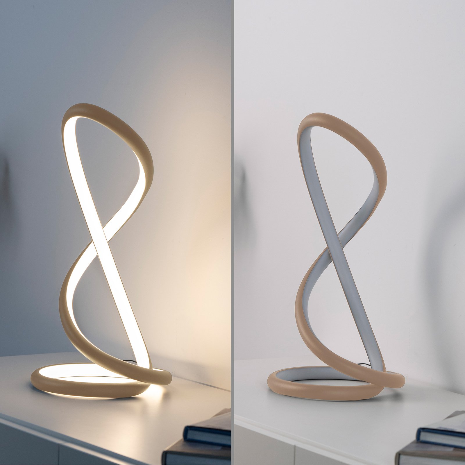 Candeeiro de mesa LED Twist de Paul Neuhaus, cor areia, altura 42 cm