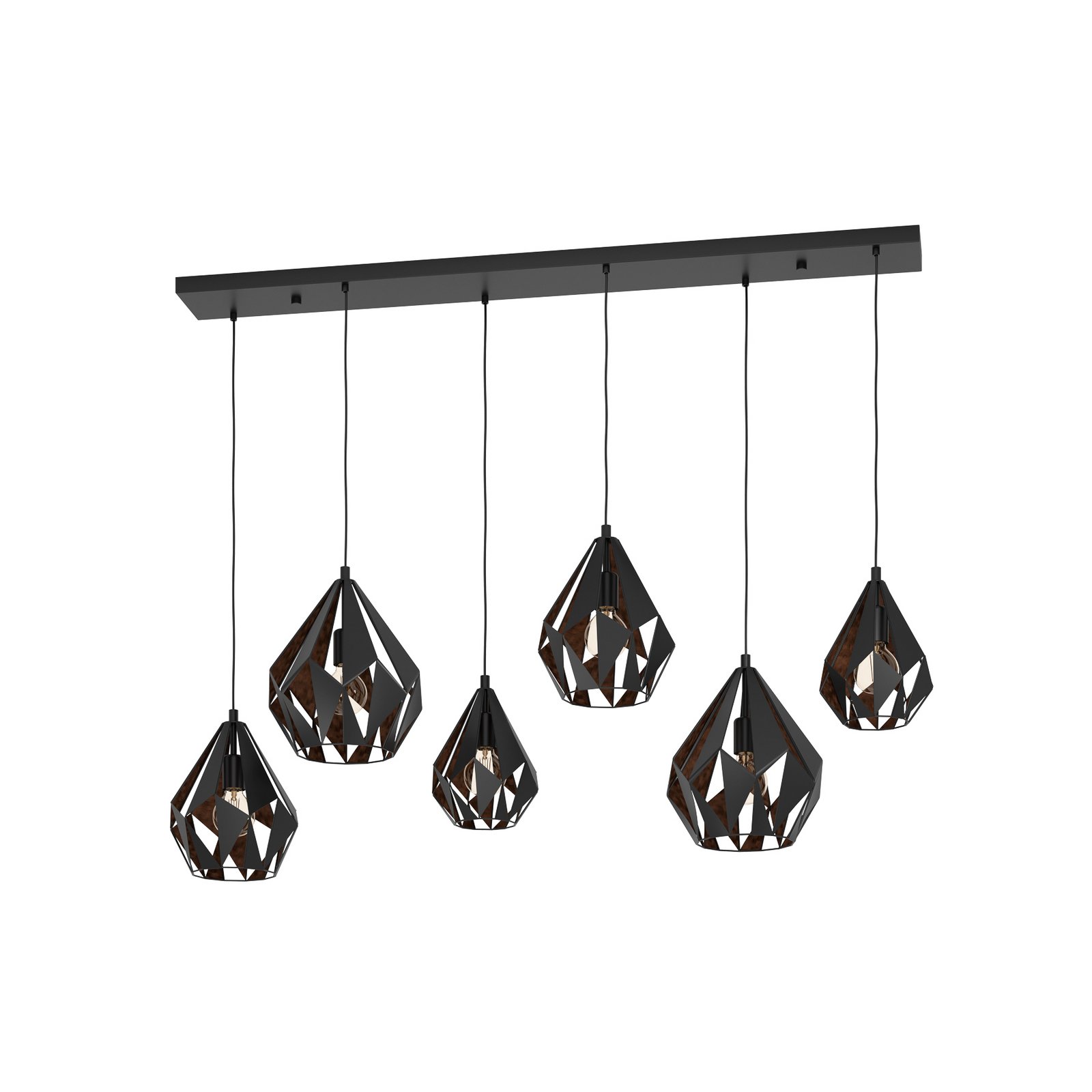 Carlton 1 hanging light 6-bulb, black and copper