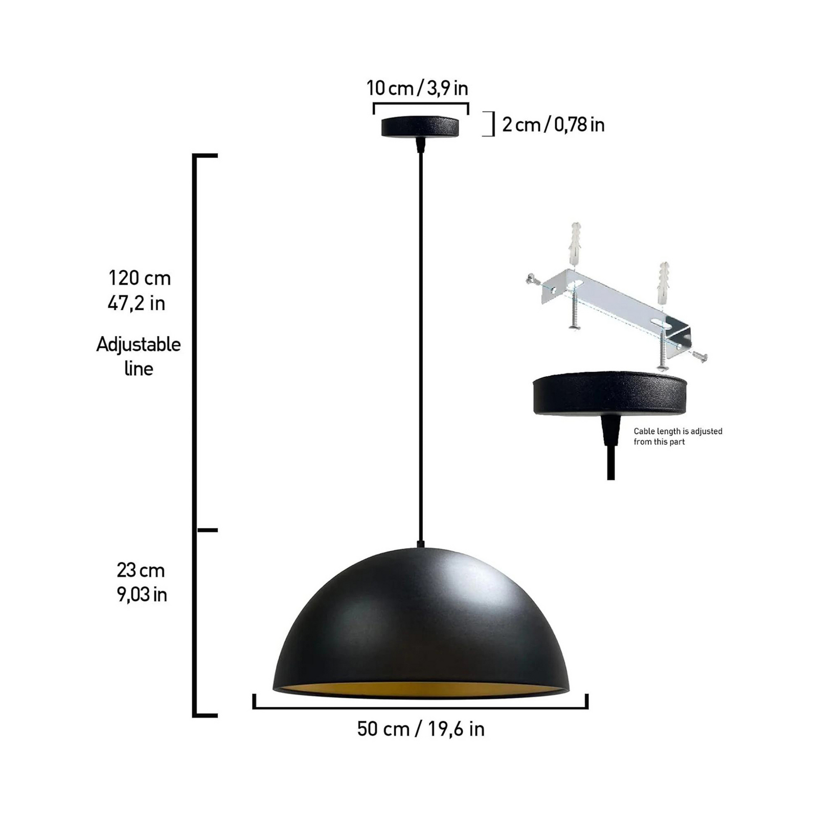 Suspension Lipeo, noir/or, Ø 50 cm, métal, E27