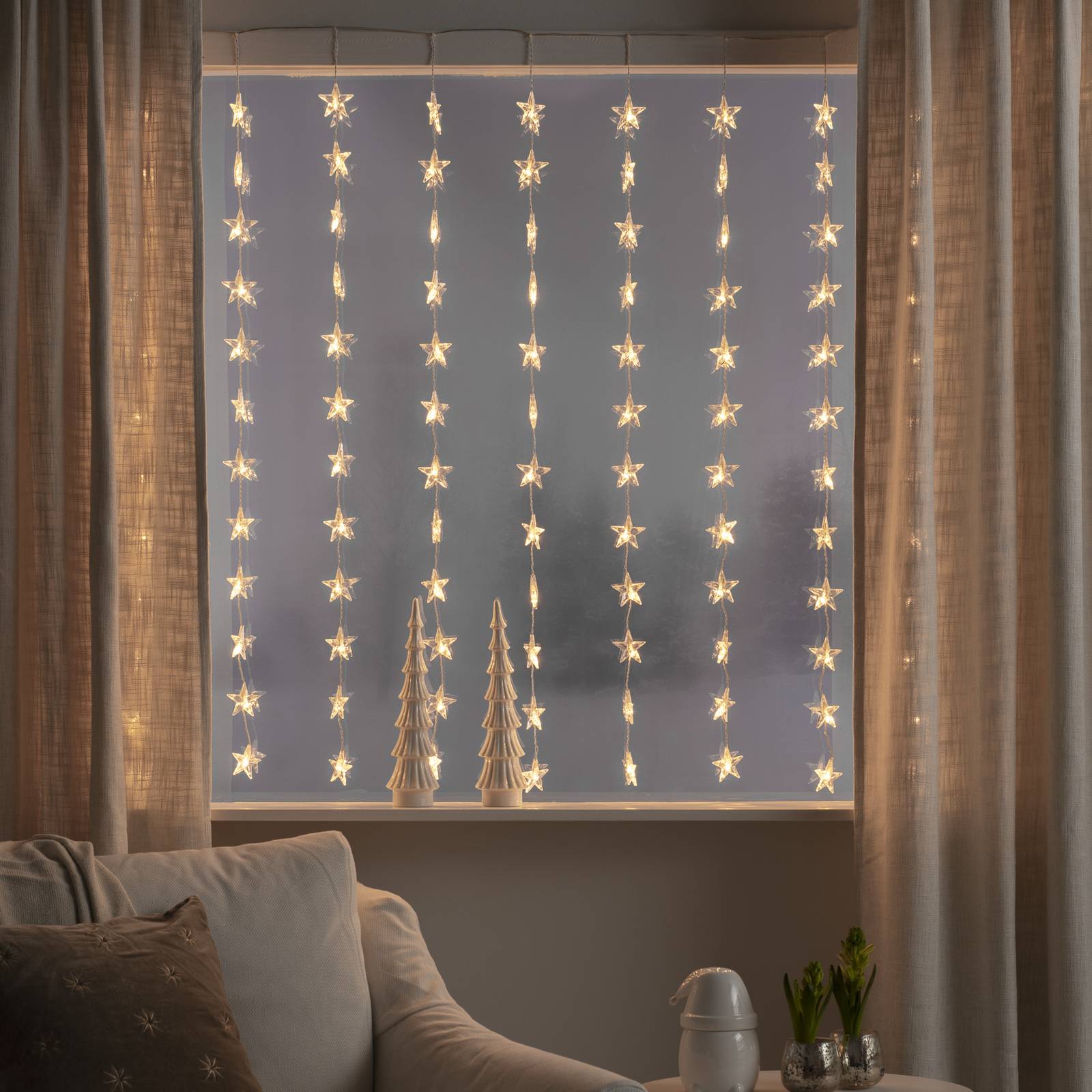 LED-valoverho Tähdet 120 lamppua lämmin valkoinen