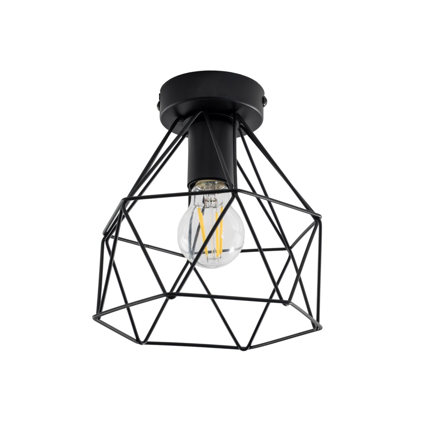 Plafondlamp Patara, zwart, Ø 20 cm, roosterkap, metaal