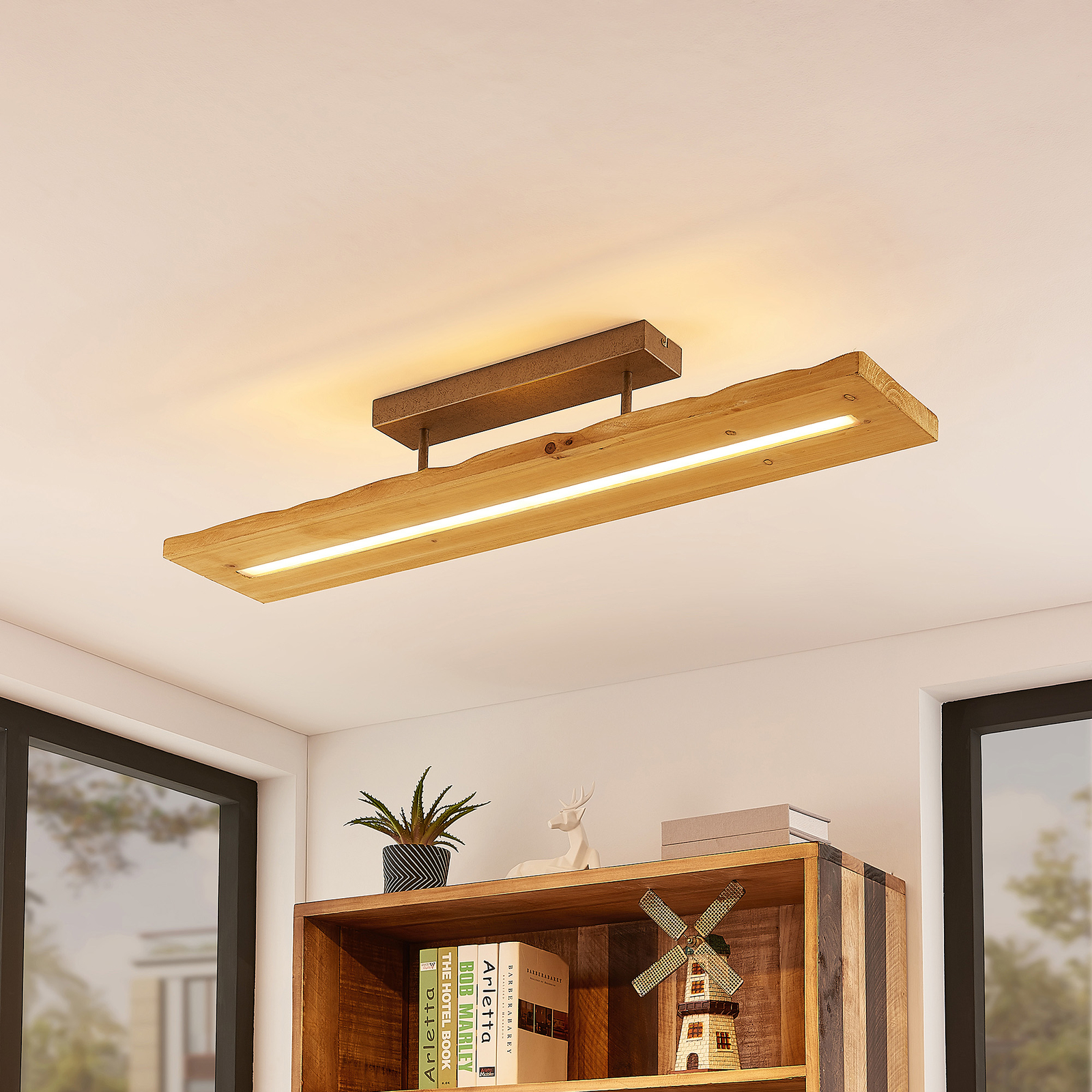 Lindby Nesaja wooden LED ceiling lamp