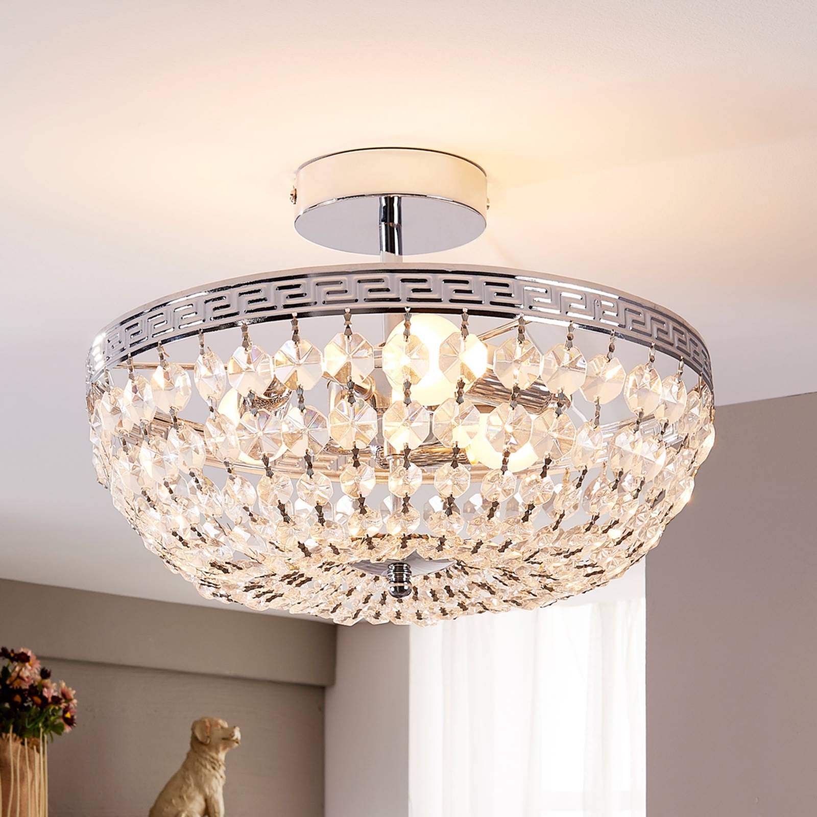 Lindby Sparkling crystal ceiling light Mondrian, for Hallway, crystal, metal, E14, 40 W, energy efficiency: A++, H: 26 cm