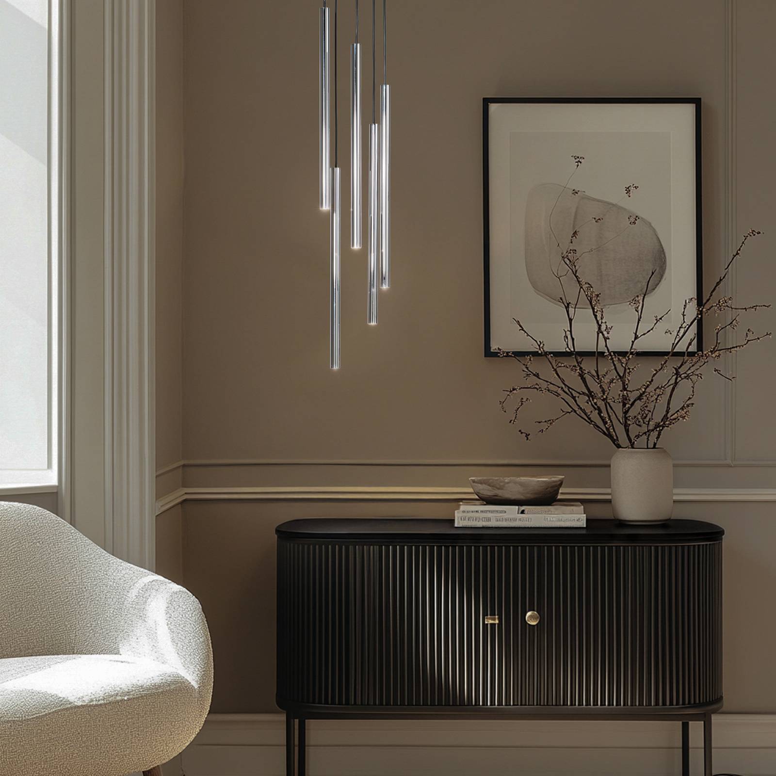 Hängeleuchte Sopel Lux, 5-flammig, rund, schwarz/silber, G9 günstig online kaufen