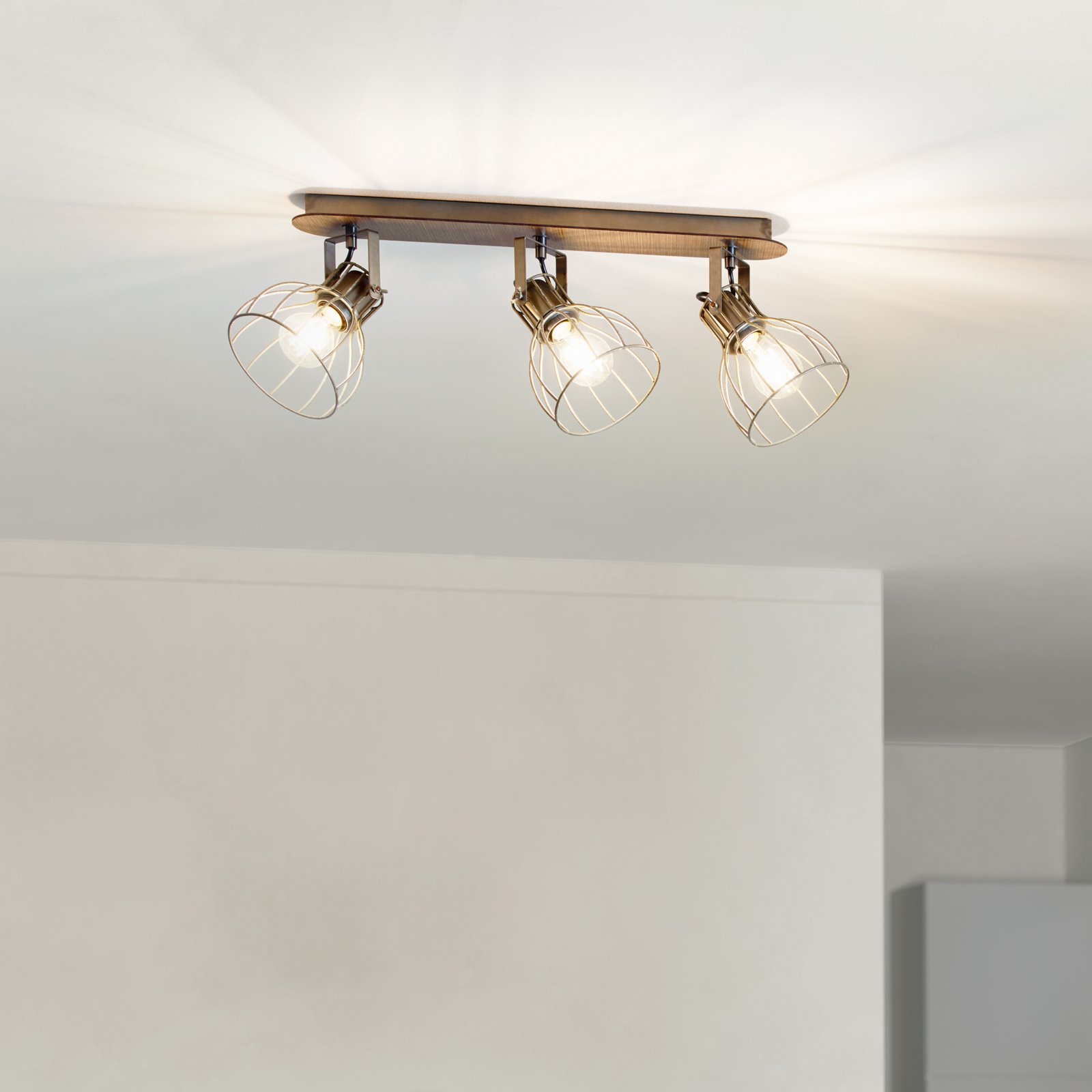 Plafoniera Sambatello, 3 luci, marrone/argento