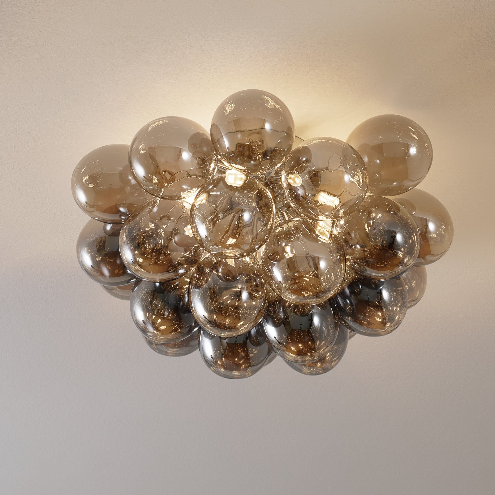 Balbo ceiling light, smoky grey lampshades 13-bulb