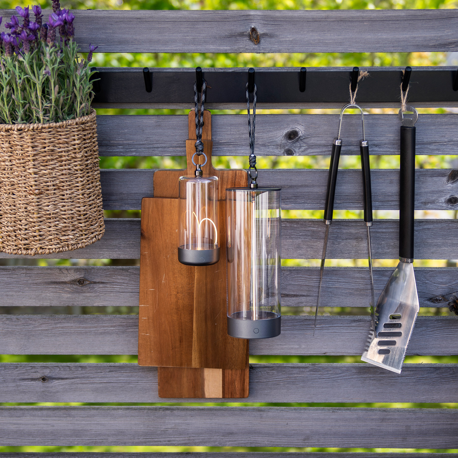 LED tafellamp Edison, hoogte 15 cm, grijs/helder, IP54 LED tafellamp Edison, hoogte 15 cm, grijs/helder, IP54