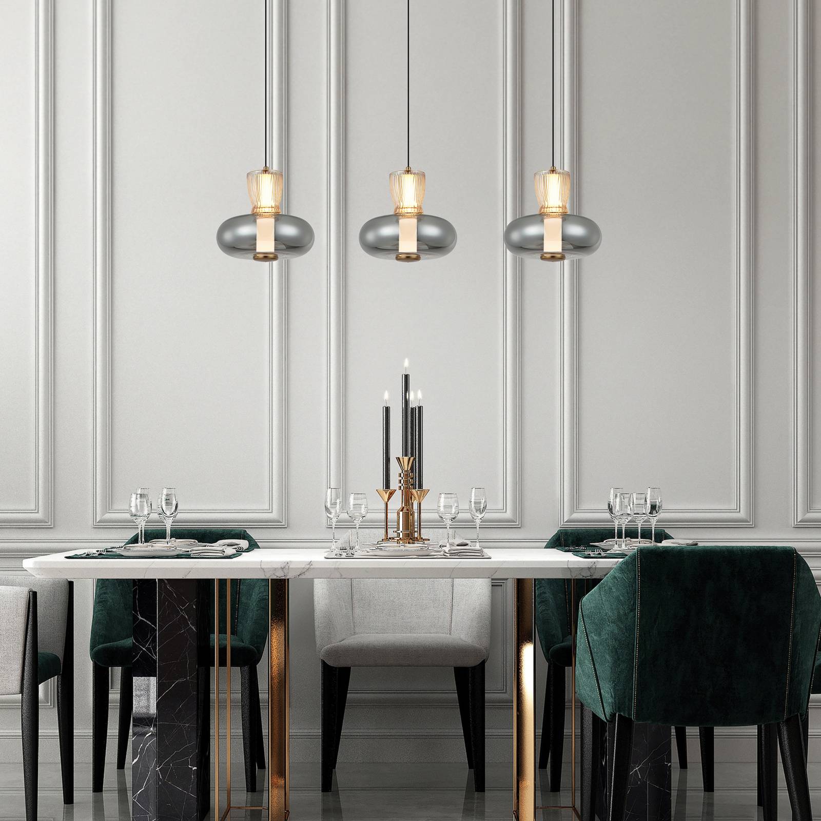 LED-Hängelampe Sire, Länge 92 cm rauch/bronze Glas, 3-flg. günstig online kaufen