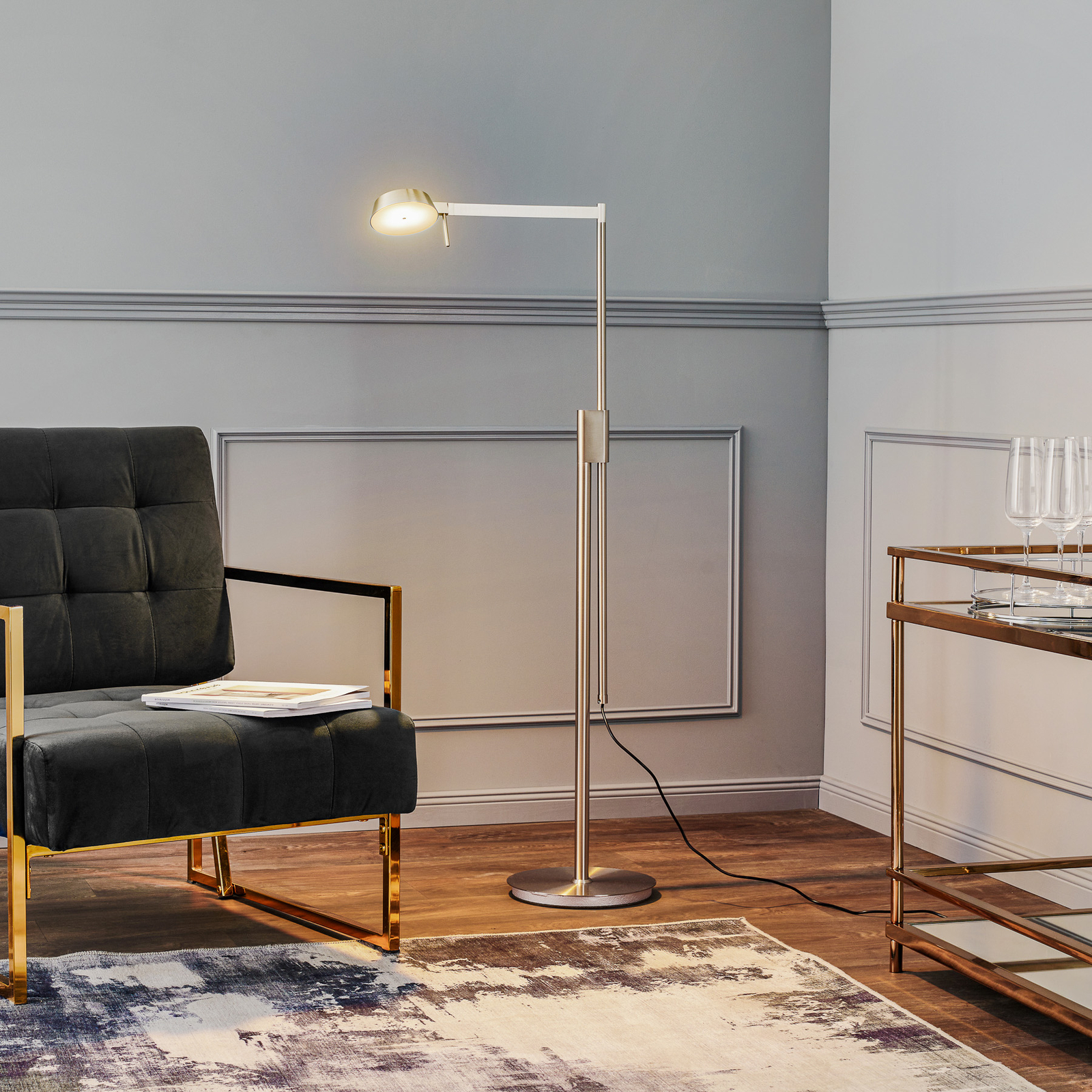 Rothfels Ulrik piantana LED, dimmer, nichel