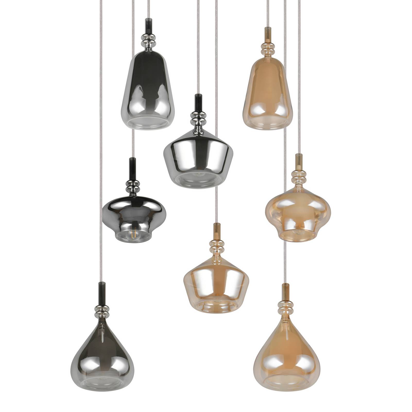 Hängelampe Aldea, Ø 60 cm, weiß/amber/chrom, Glas, 8-flg. günstig online kaufen