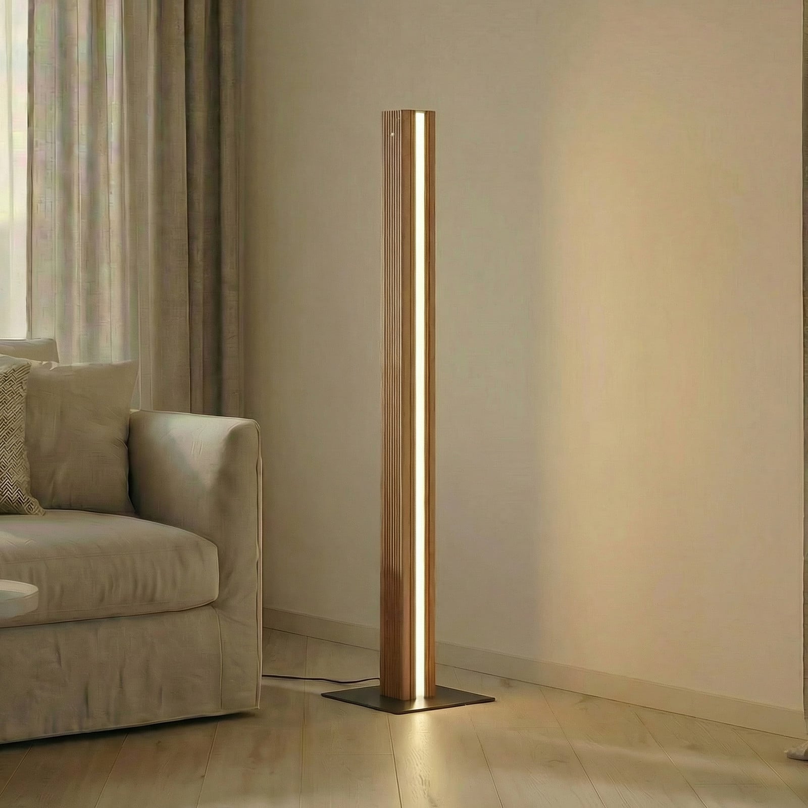 Lampadar LED Lucande Lieske negru stejar dimabil - Camera de zi / sufragerie - Modern - Lemn deschis la culoare negru