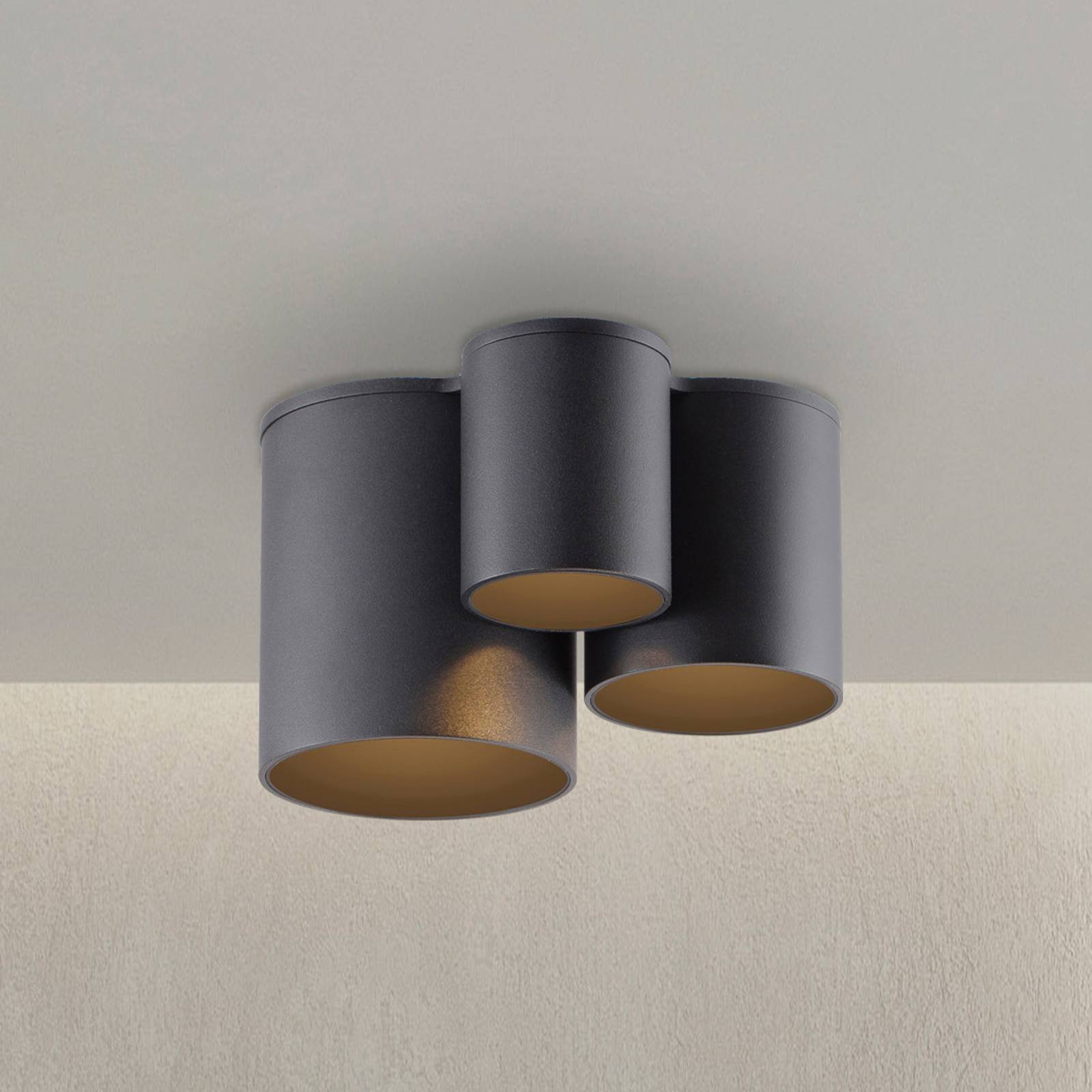 PURE lampa sufitowa LED do łazienki Point, czarna, długość 18 cm, 3-punktowa.