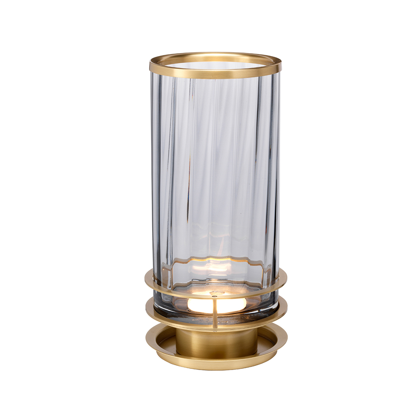 Tafellamp Arno, rookglas/oudmessing