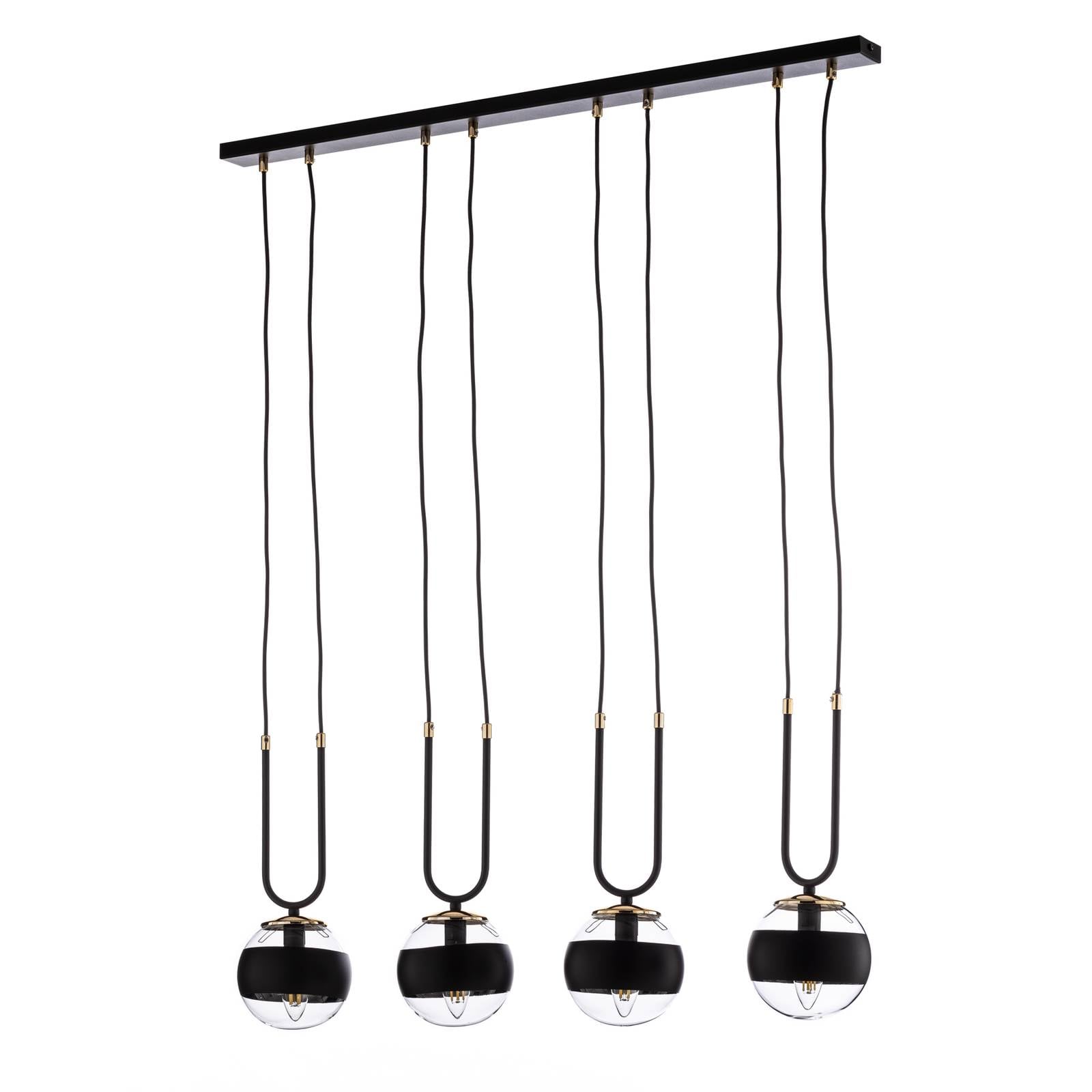 Hängeleuchte Linear, schwarz/klar, vierflammig