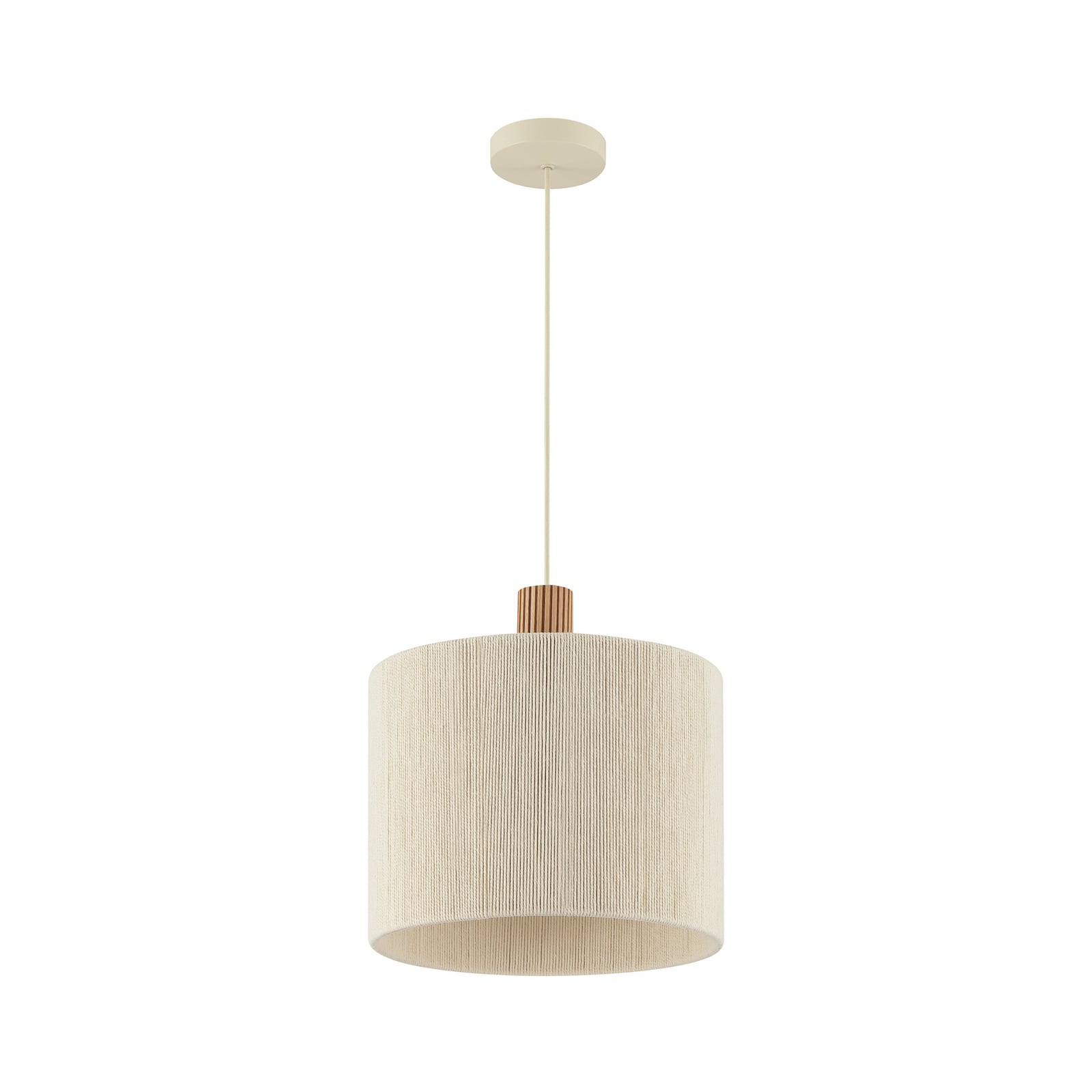 Lampada a sospensione Arlo, beige, tessuto/legno, Ø 35 cm, a 1 luce
