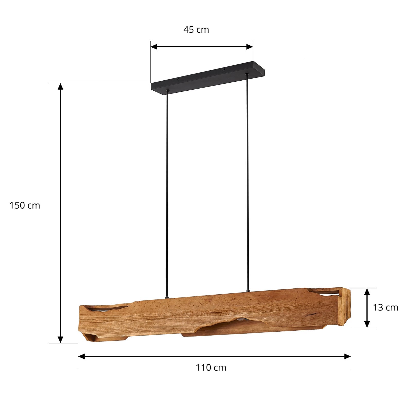 Tarry pendant light, wood, length 110 cm, E27 - Lucande Tarry pendant light, wood, length 110 cm, E27 - Lucande