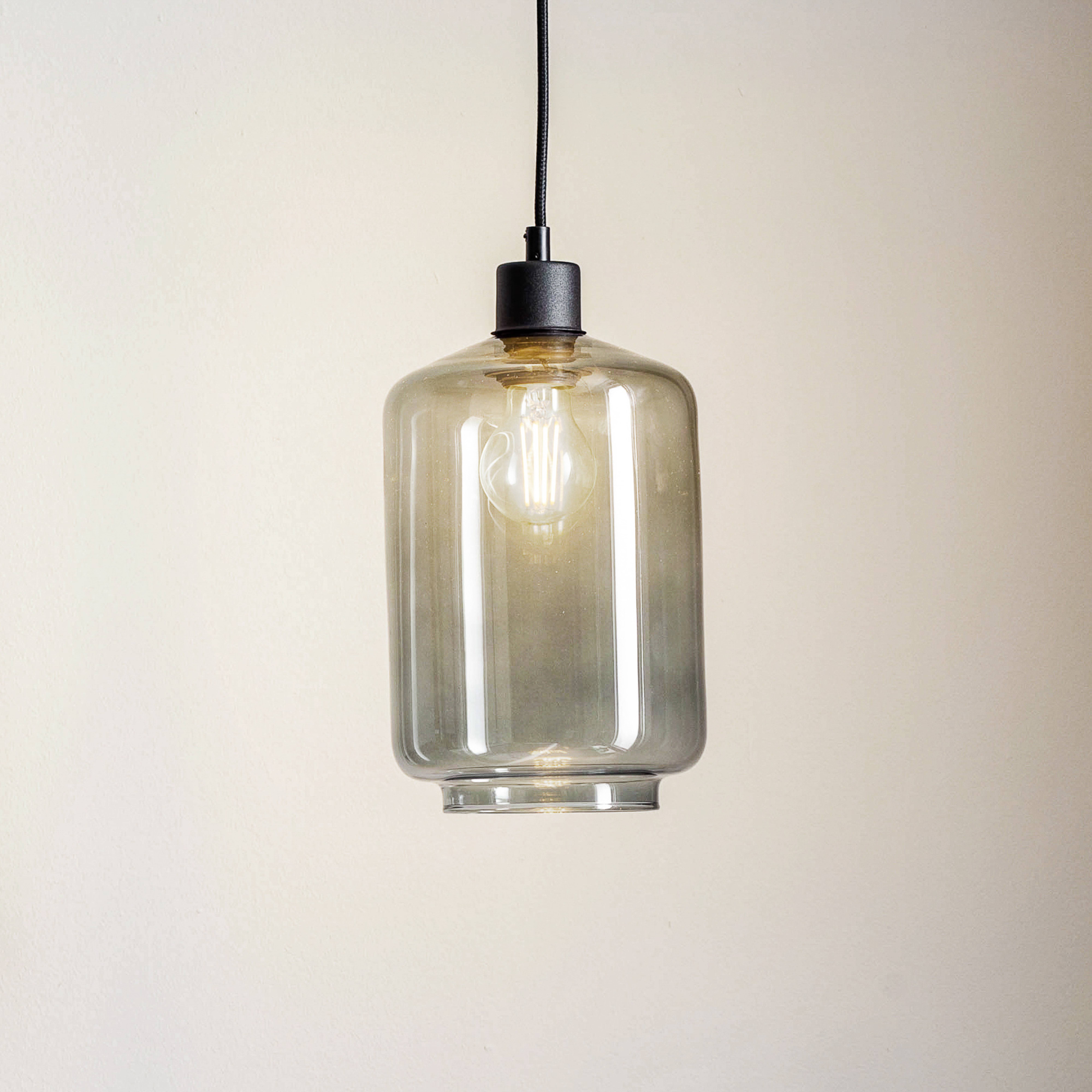 Lámpara colgante de tubo con pantalla de cristal gris ahumado Ø 17cm