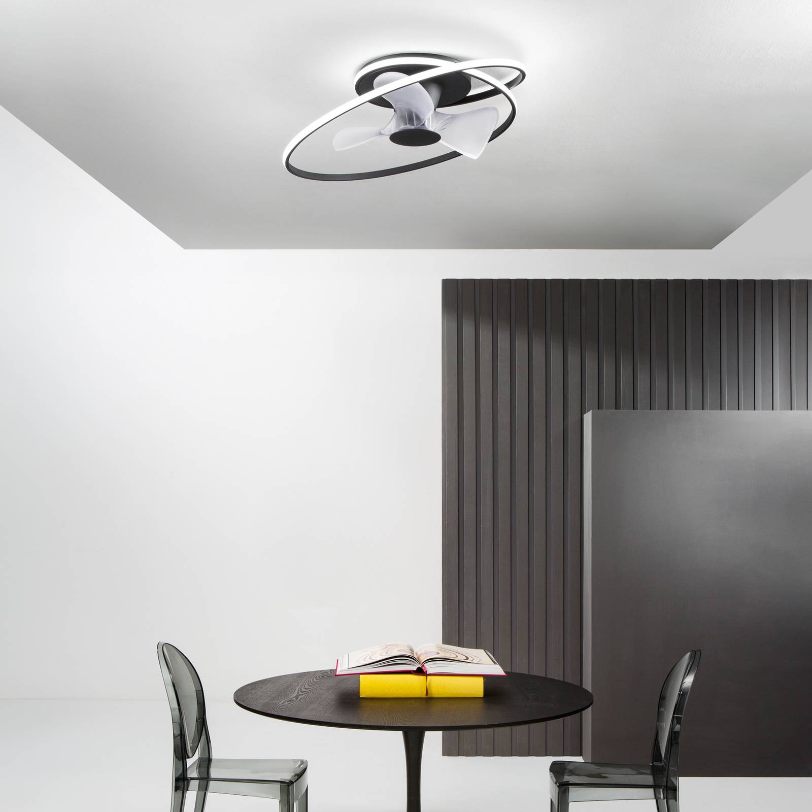 Wentylator sufitowy LED Storm, czarno-biały, Ø 77 cm CCT, cichy