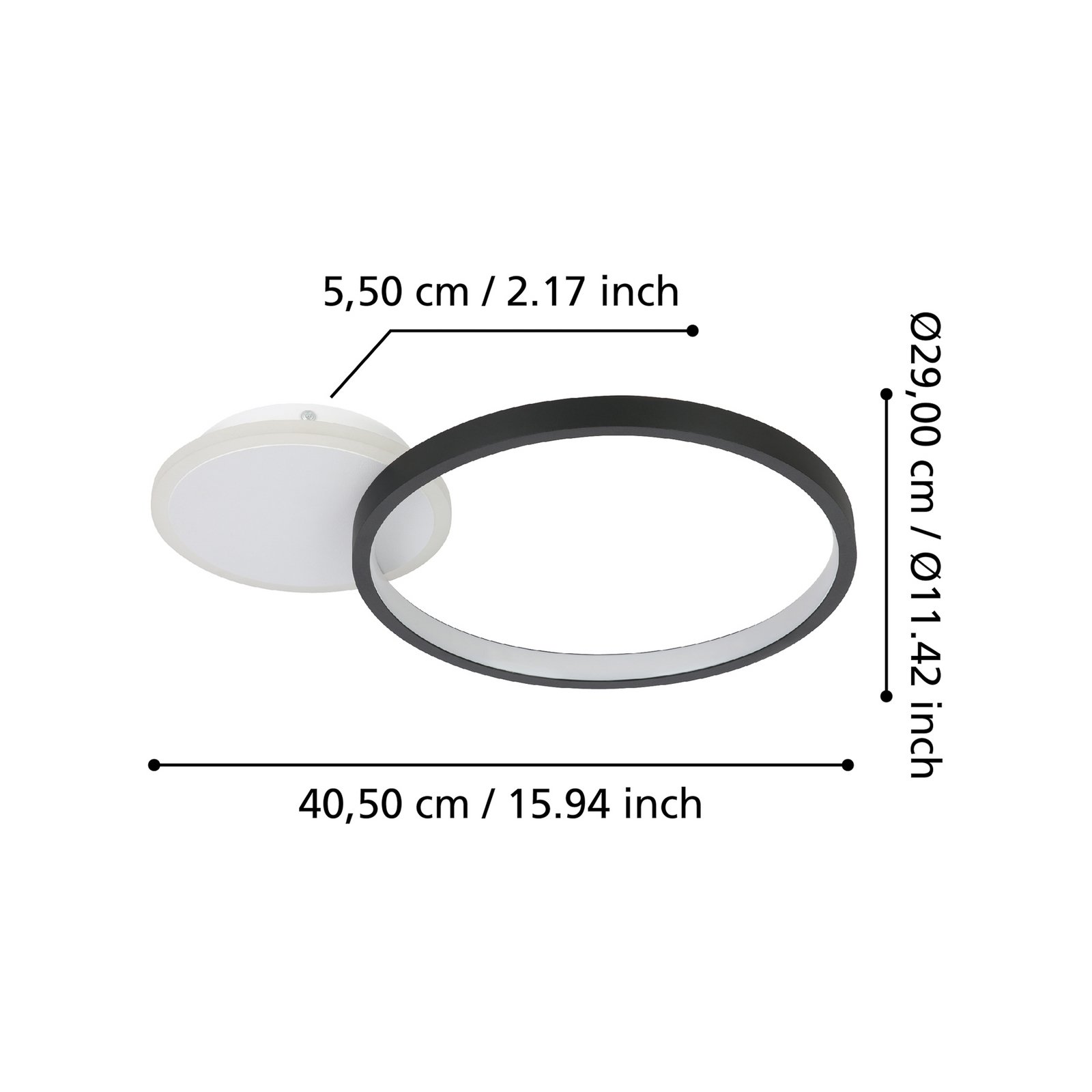 Plafonnier LED Gafares, noir Alu 41 cm Télécommande CCT Plafonnier LED Gafares, noir Alu 41 cm Télécommande CCT