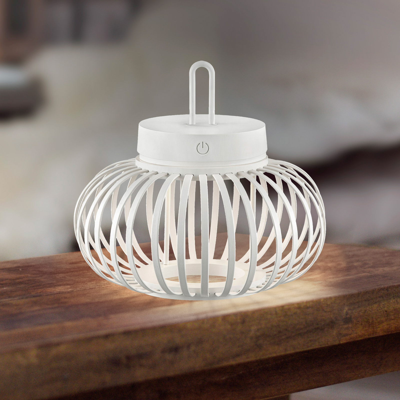 JUST LIGHT. Акуба LED настолна лампа за презареждане, бяла, 22 см, бамбук