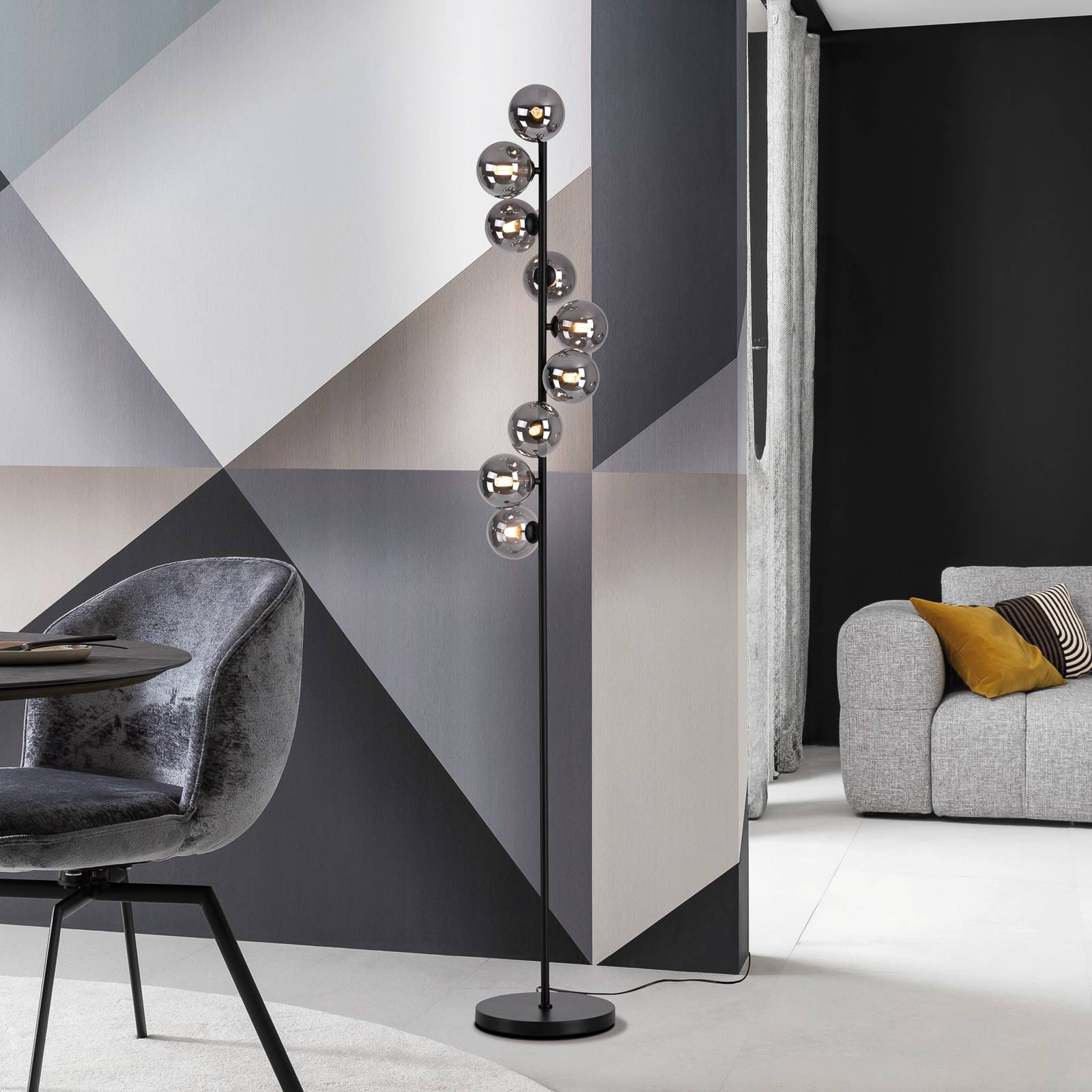 Schöner Wohnen Lampa stojąca Dubai, szkło dymne, 9-punktowa, G9