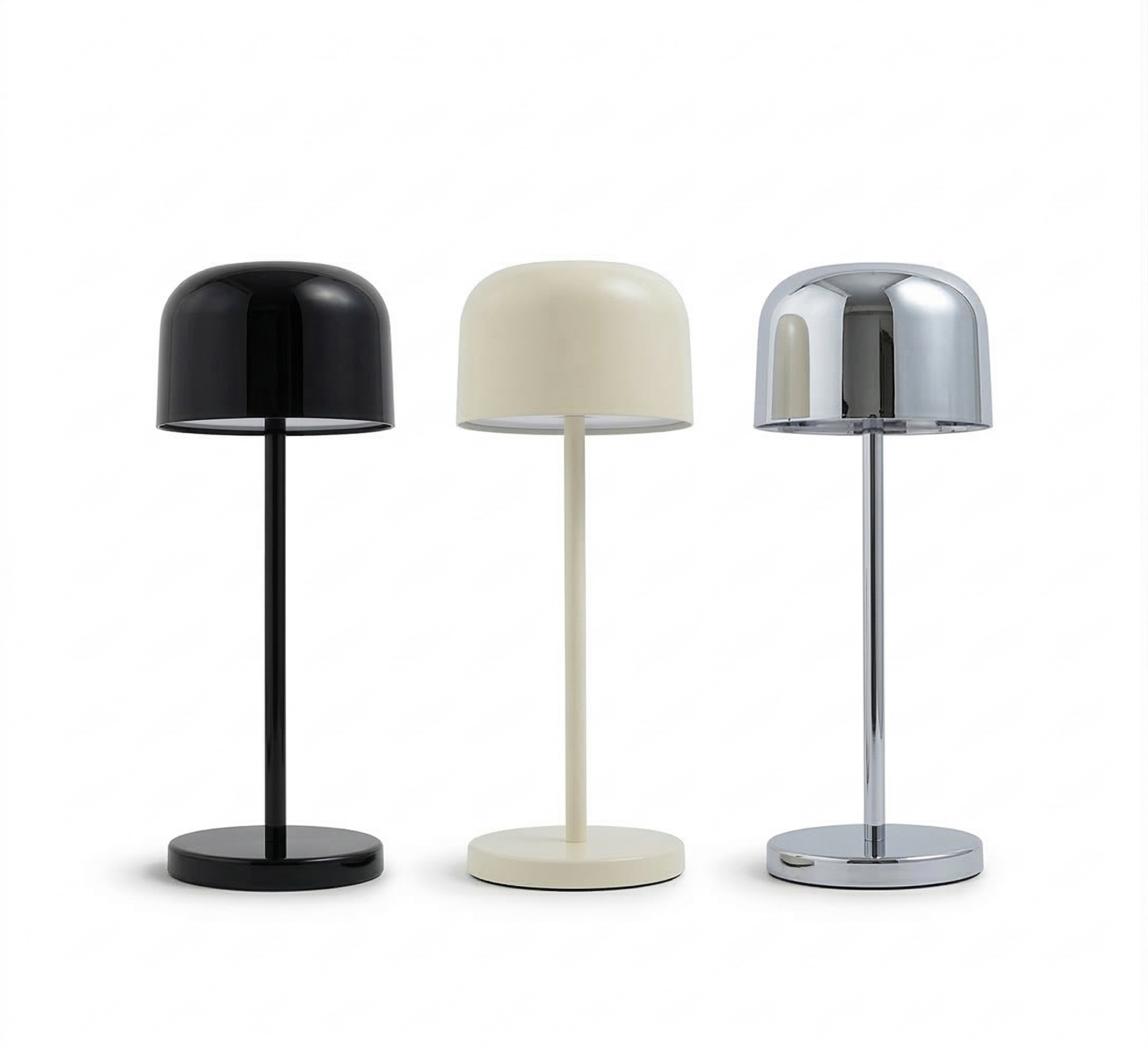 Quill LED punjiva stolna lampa krom/bež/crna, pakiranje od 6 komada, stanica za
