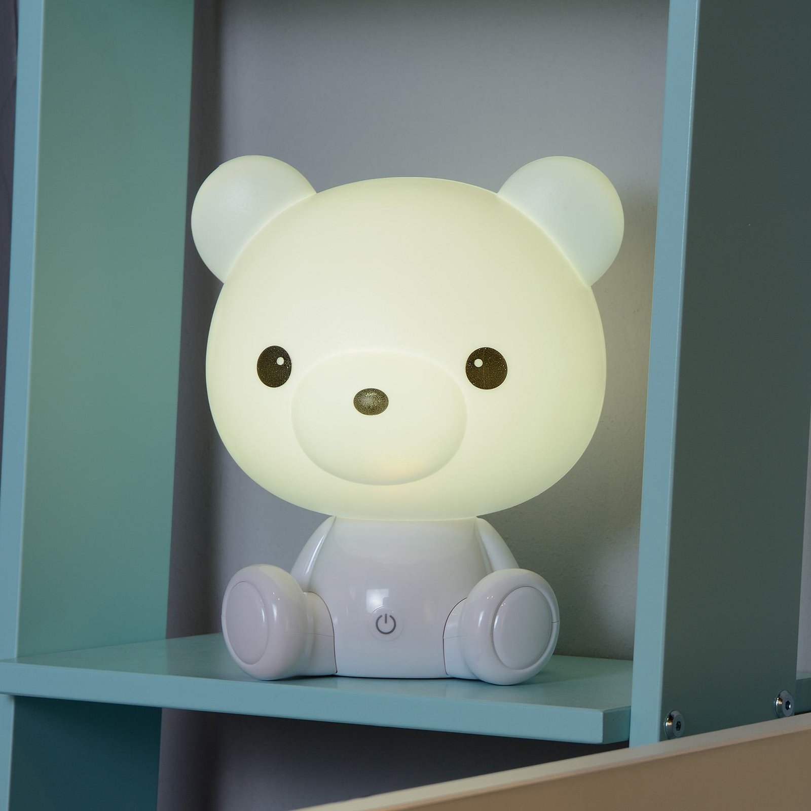 Children's table lamp Dodo bear, white, dimmable, ABS