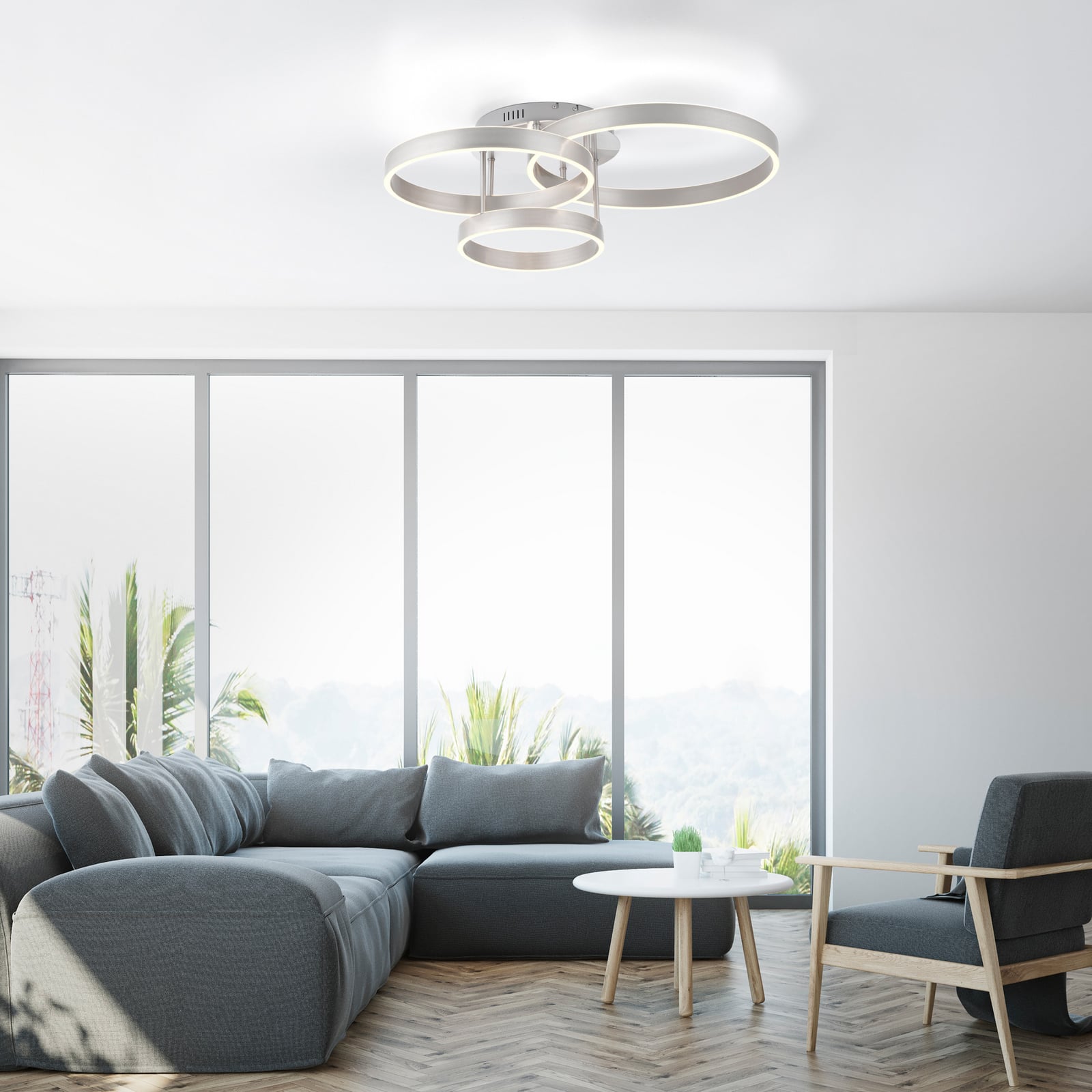LED-Deckenleuchte Lilluti, silber, Eisen, Aluminium, 3 Ringe LED-Deckenleuchte Lilluti, silber, Eisen, Aluminium, 3 Ringe