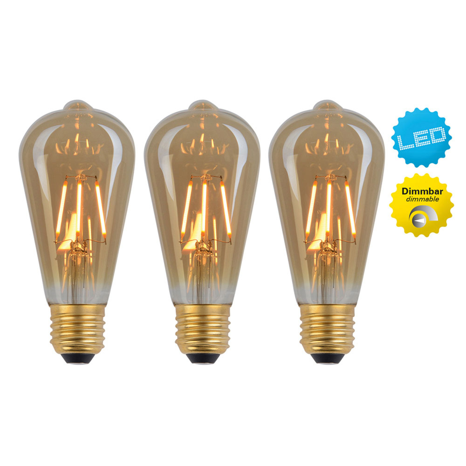 LED rustieke lamp E27 4W Filament dimbaar 3/set Lampen24.nl