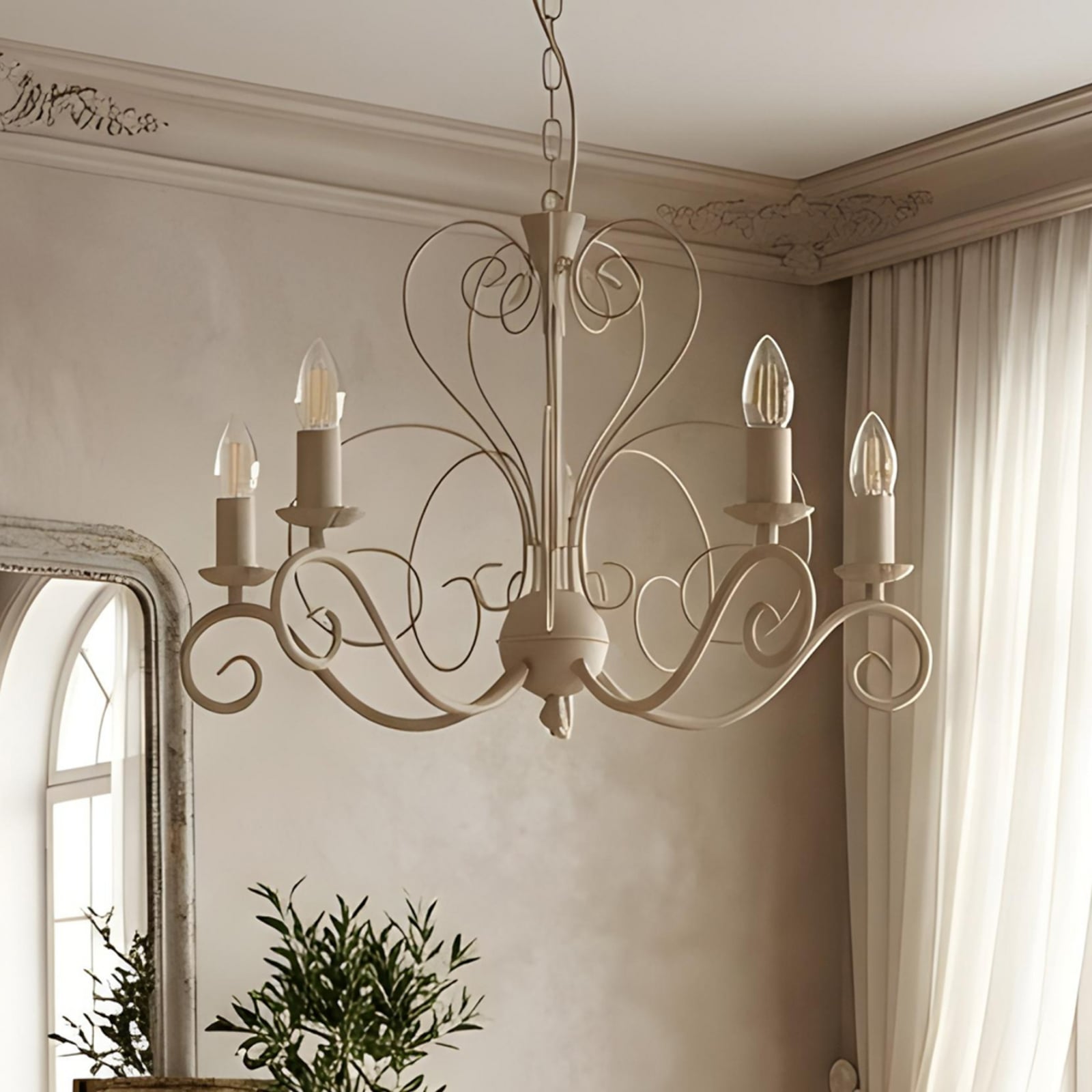 Mauro chandelier, beige, 5-bulb, Ø 62 cm, metal, E14