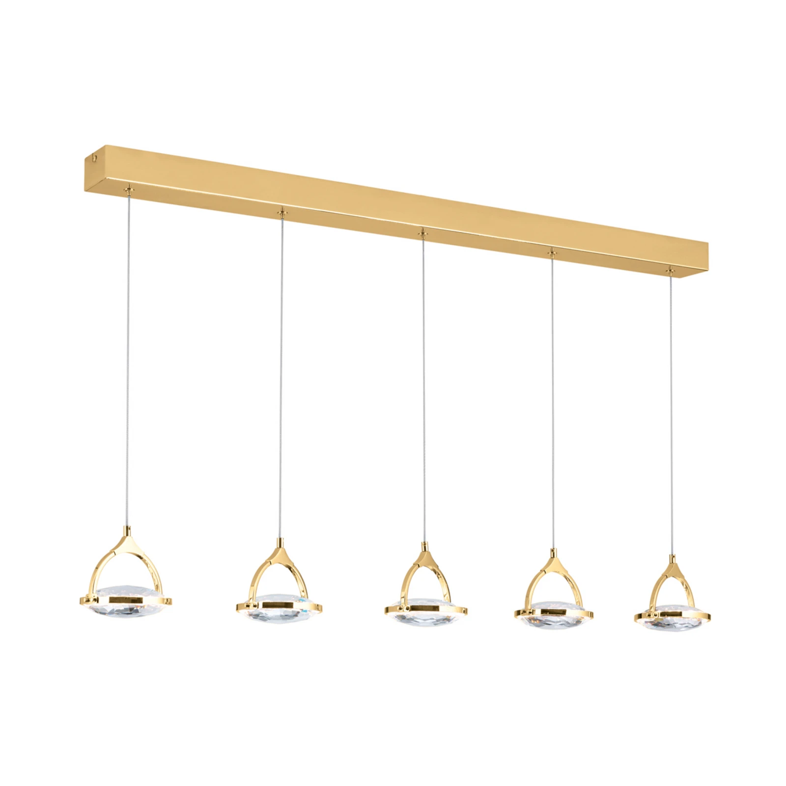 Lampă LED suspendată liniară Moon, 5 becuri, auriu