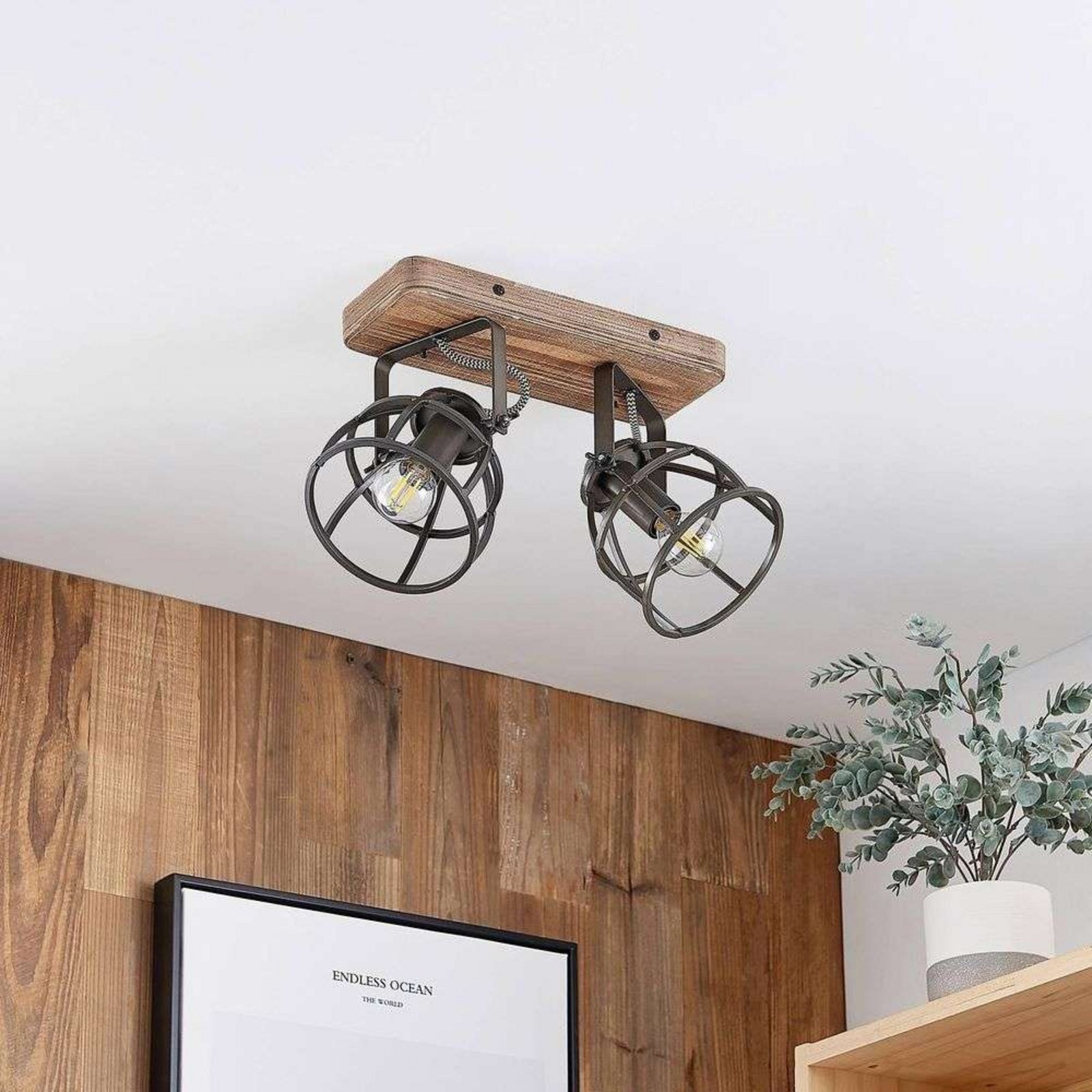 Rutger 2 Kattovalaisin Wood/Black - Lindby